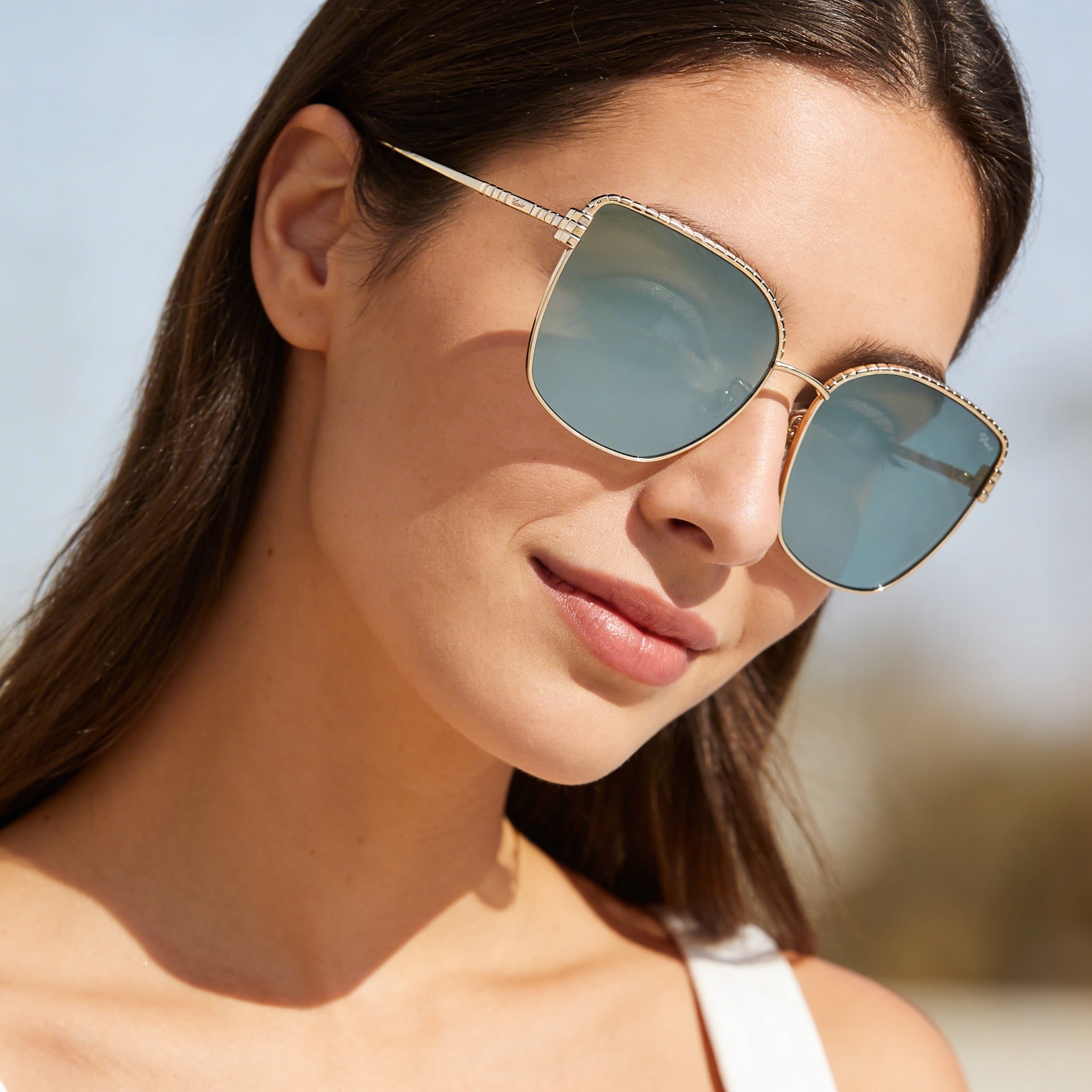 Chopard Casual Women's Shiny Rose Gold Titanium Frame Blue Mirror Gold Gradient UV Protection Sunglasses 63-17-135, Photo 6