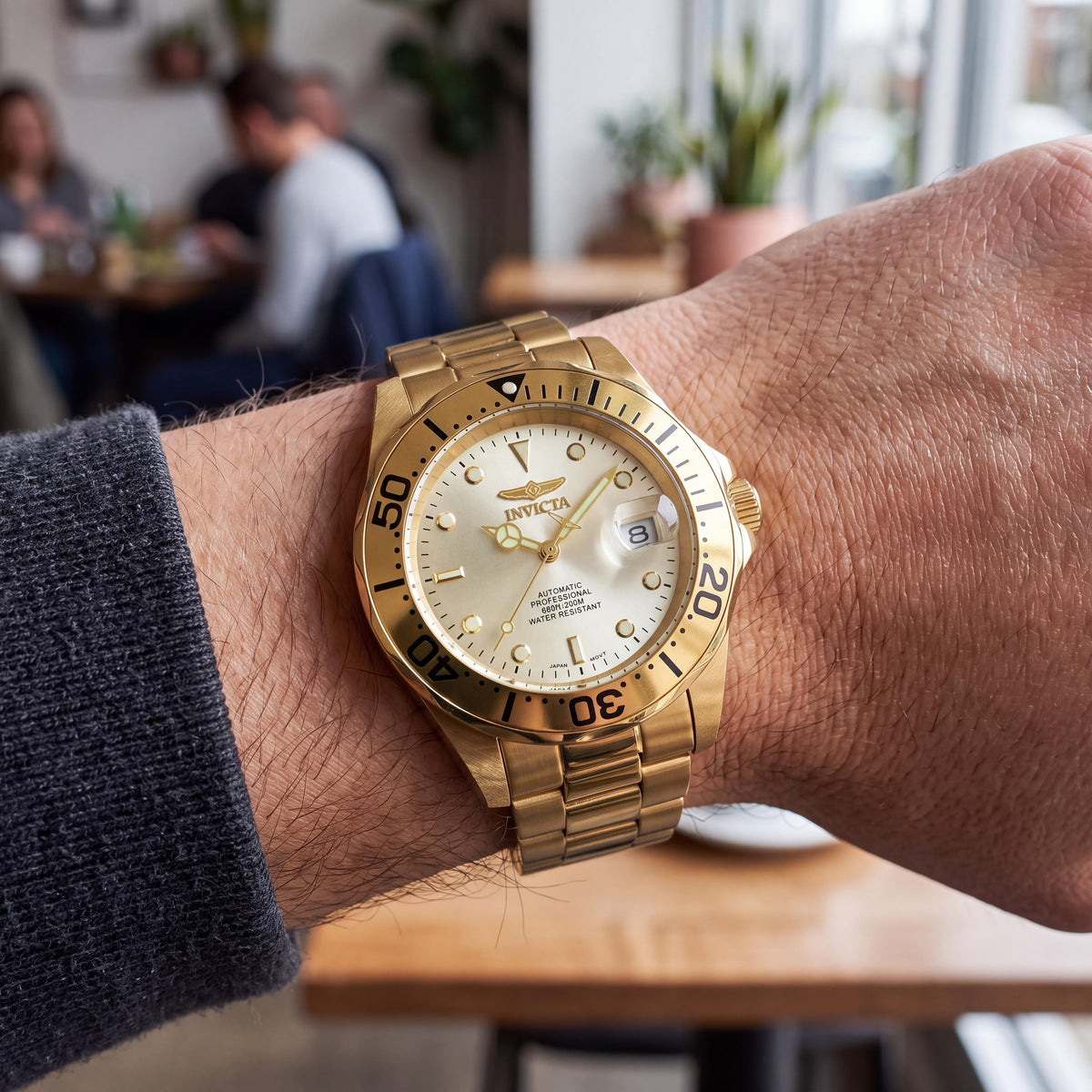 Reloj Invicta para hombre, colección Pro Diver, elegante deportivo automático con calendario perpetuo, resistente al agua, dorado champán, Photo 3