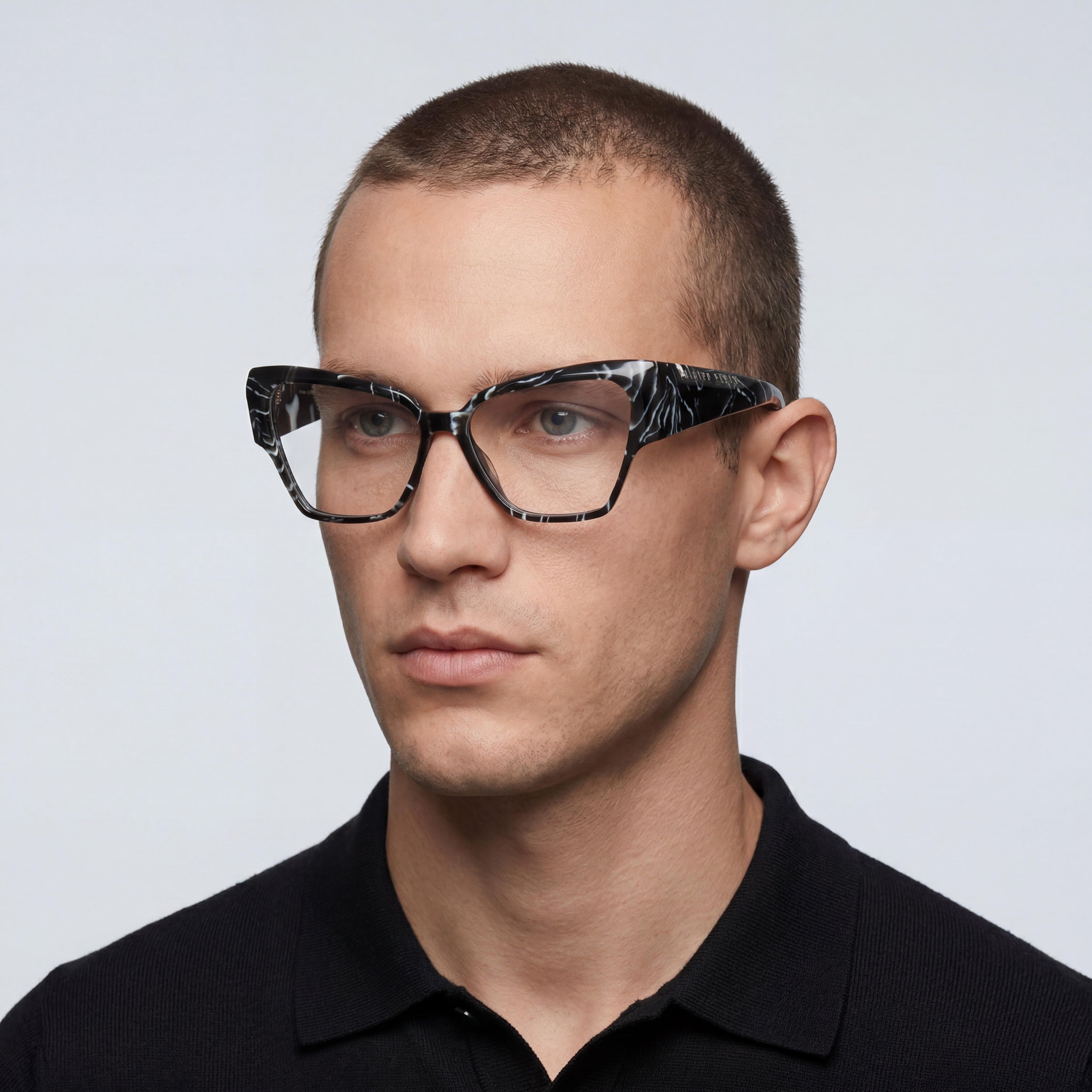 Philipp Plein Marbled Black Cat Eye Eyeglasses for Men, Acetate 55mm, Photo 3
