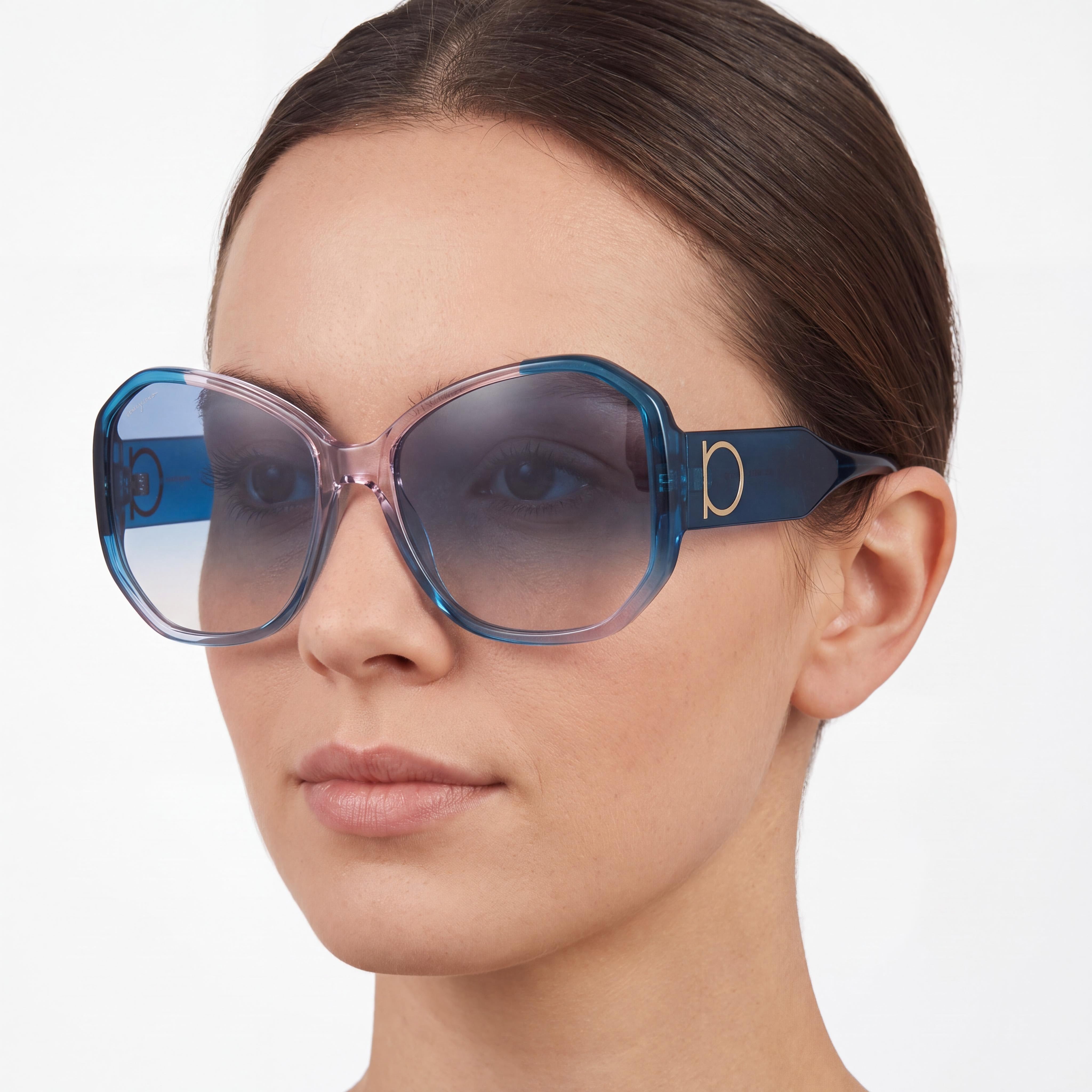 Salvatore Ferragamo Antique Classic Women's Acetate UV Protected Sunglasses Blue Antique Rose Gradient 61mm, Photo 4