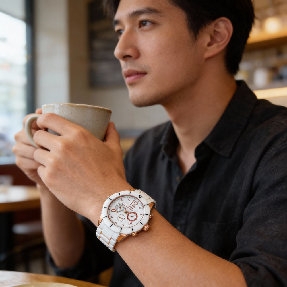 Oniss Men's ARUBA ON7200 White Dial Stainless Steel Ceramic Quartz Watch