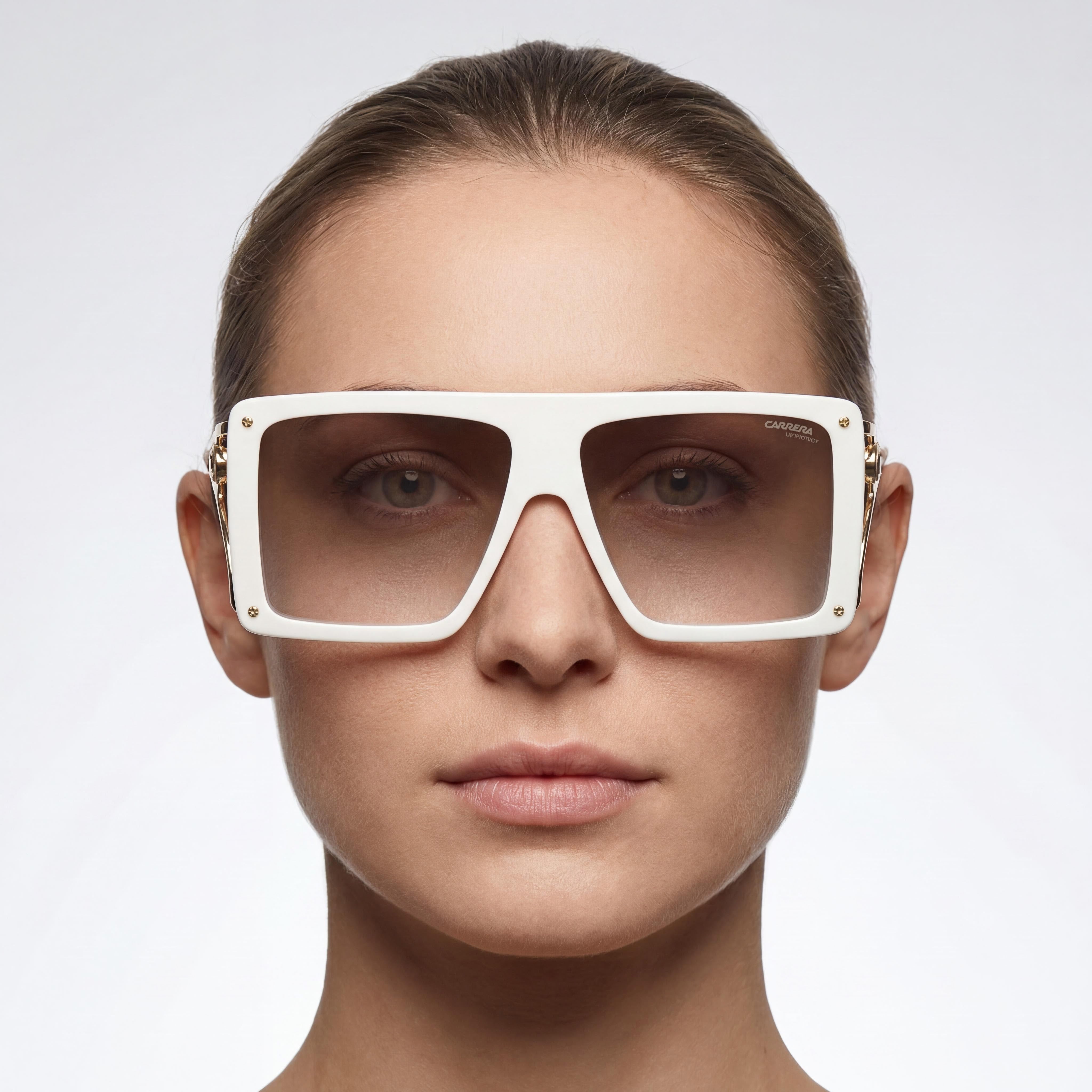 Gafas de sol rectangulares Carrera Ca Unica/Se con protección UV para mujer, de acetato, 60 mm, color marfil, dorado con efecto espejo, marrón degradado, Photo 3