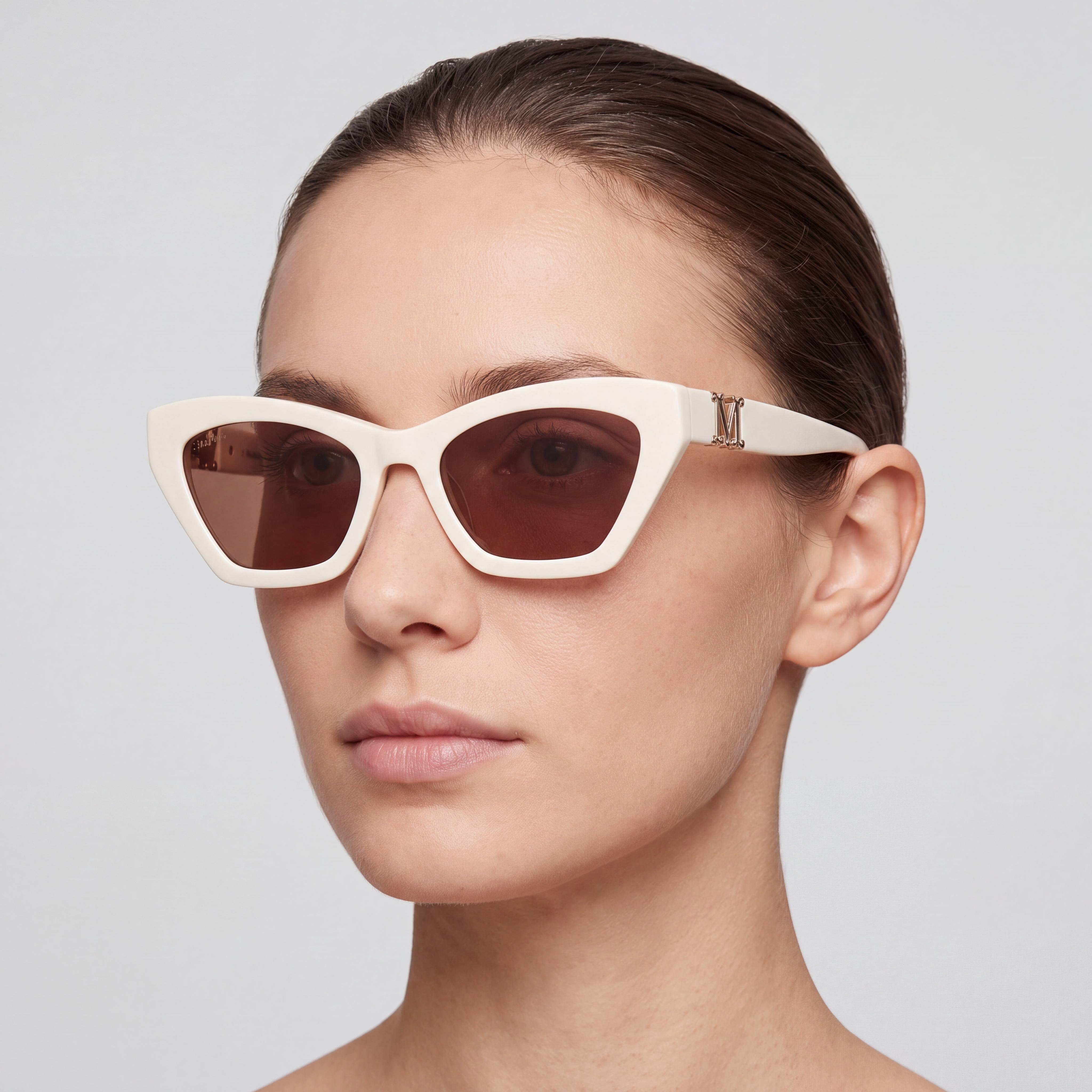 MaxMara MM0057 Modern Women's Sunglasses with Shiny White Frame & White Lenses 52-19-140, Photo 4