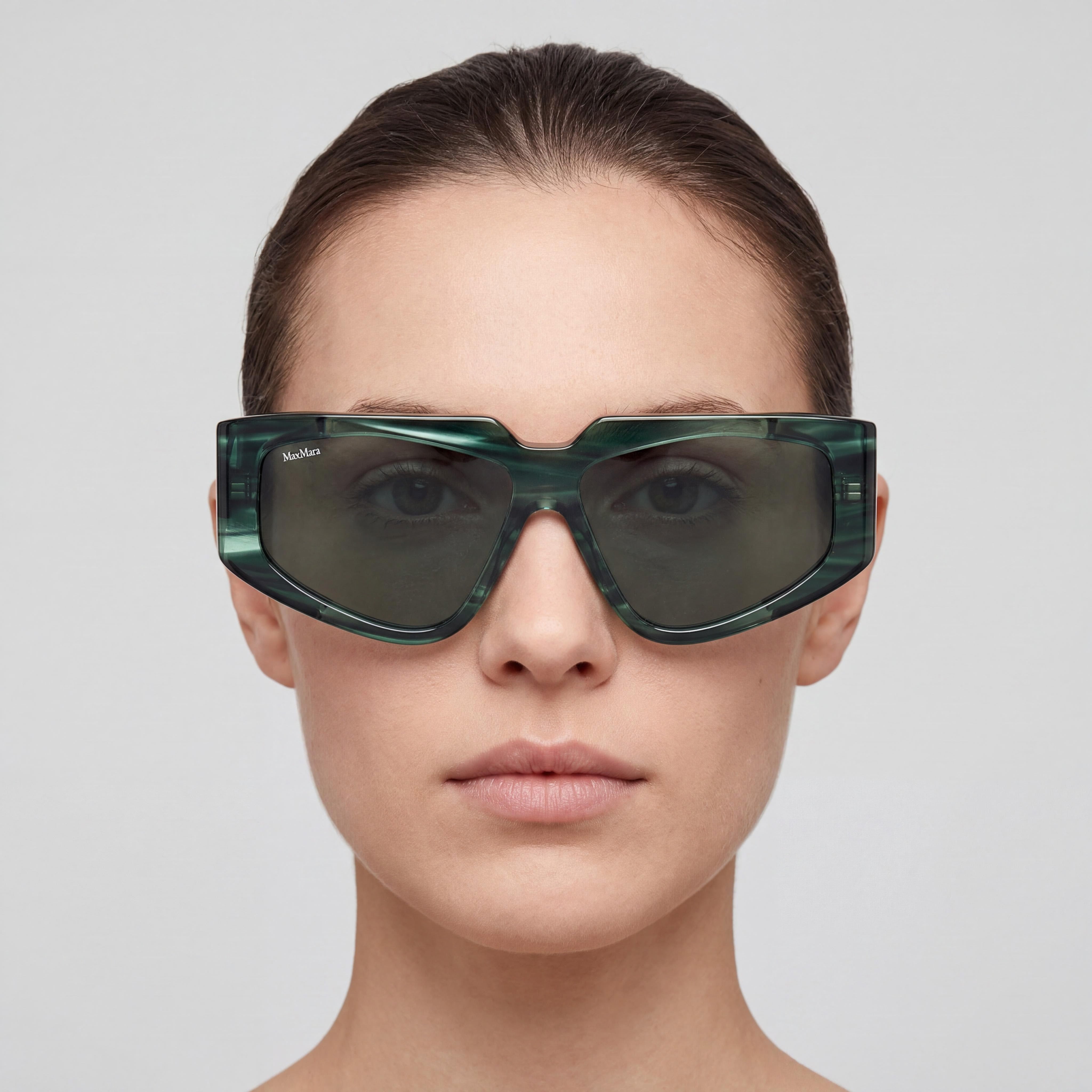 MaxMara Mm0125 para mujer con montura de acetato de rayas verde oscuro y lentes de policarbonato verde oscuro de 58 mm, Photo 4