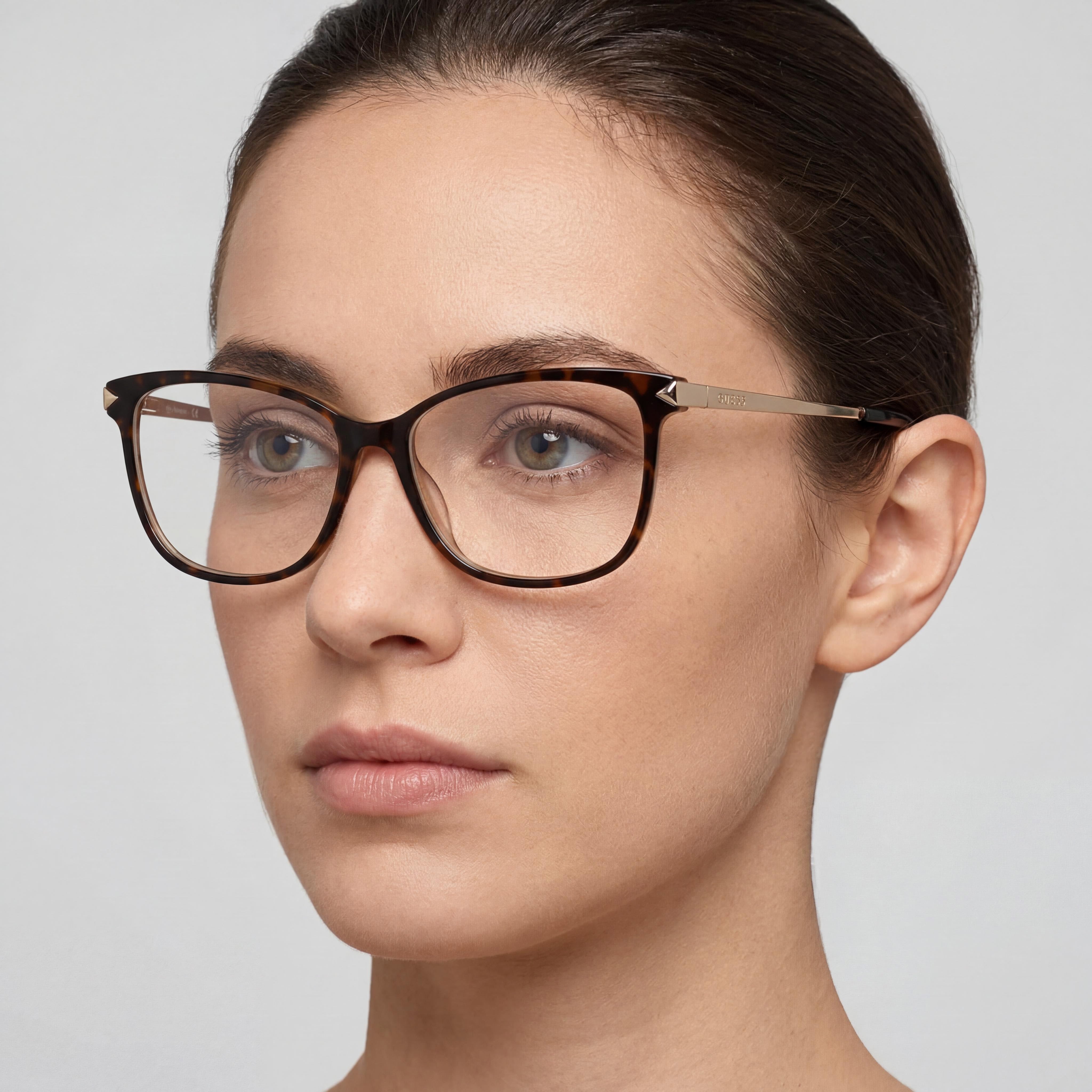 Gafas de mujer GUESS de montura completa, plástico pantografiado Habana y oro pálido brillante, 52 mm, Photo 3