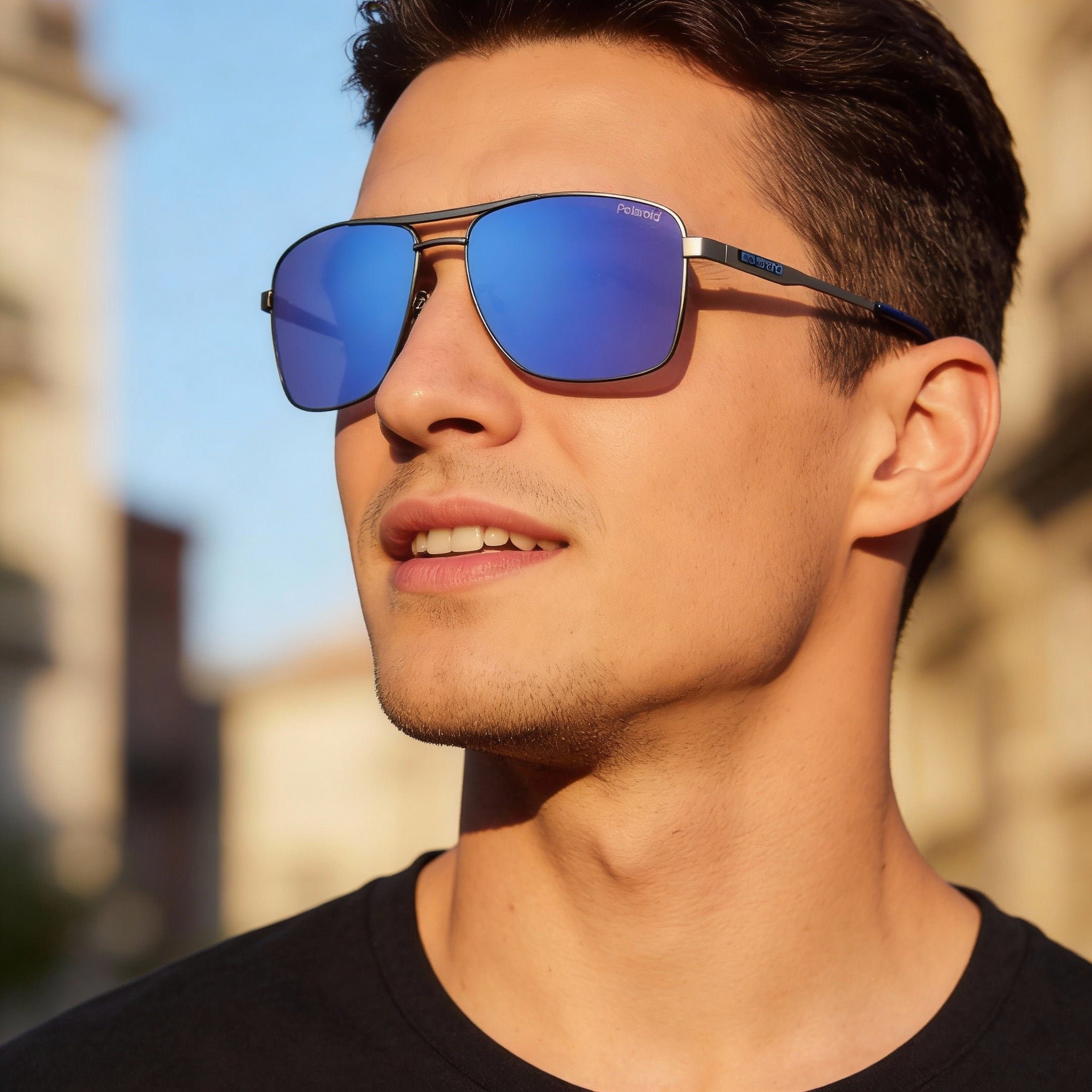 Polaroid Modern Men's Stainless Steel Dark Ruthenium Blue Mirror Polarized UV Protection Sunglasses 59mm, Photo 6