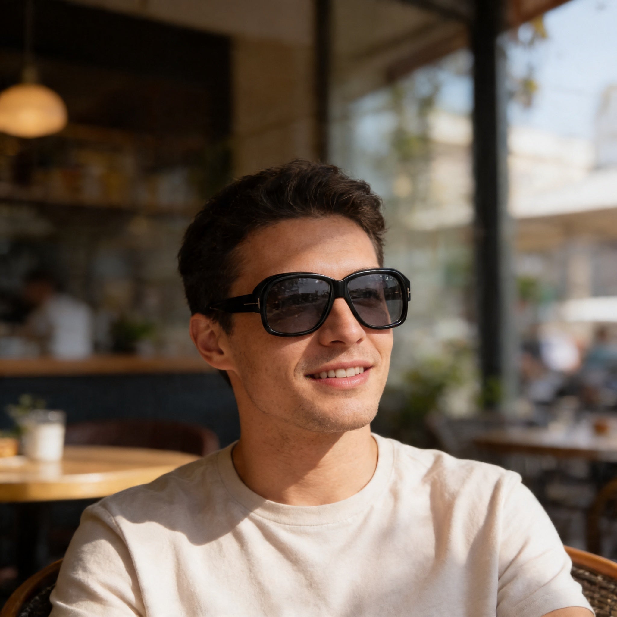 Tom Ford Lyle FT0837 N Men's Shiny Black Plastic Square Grey 100% UV Protection Non-Polarized Sunglasses 60mm, Photo 5