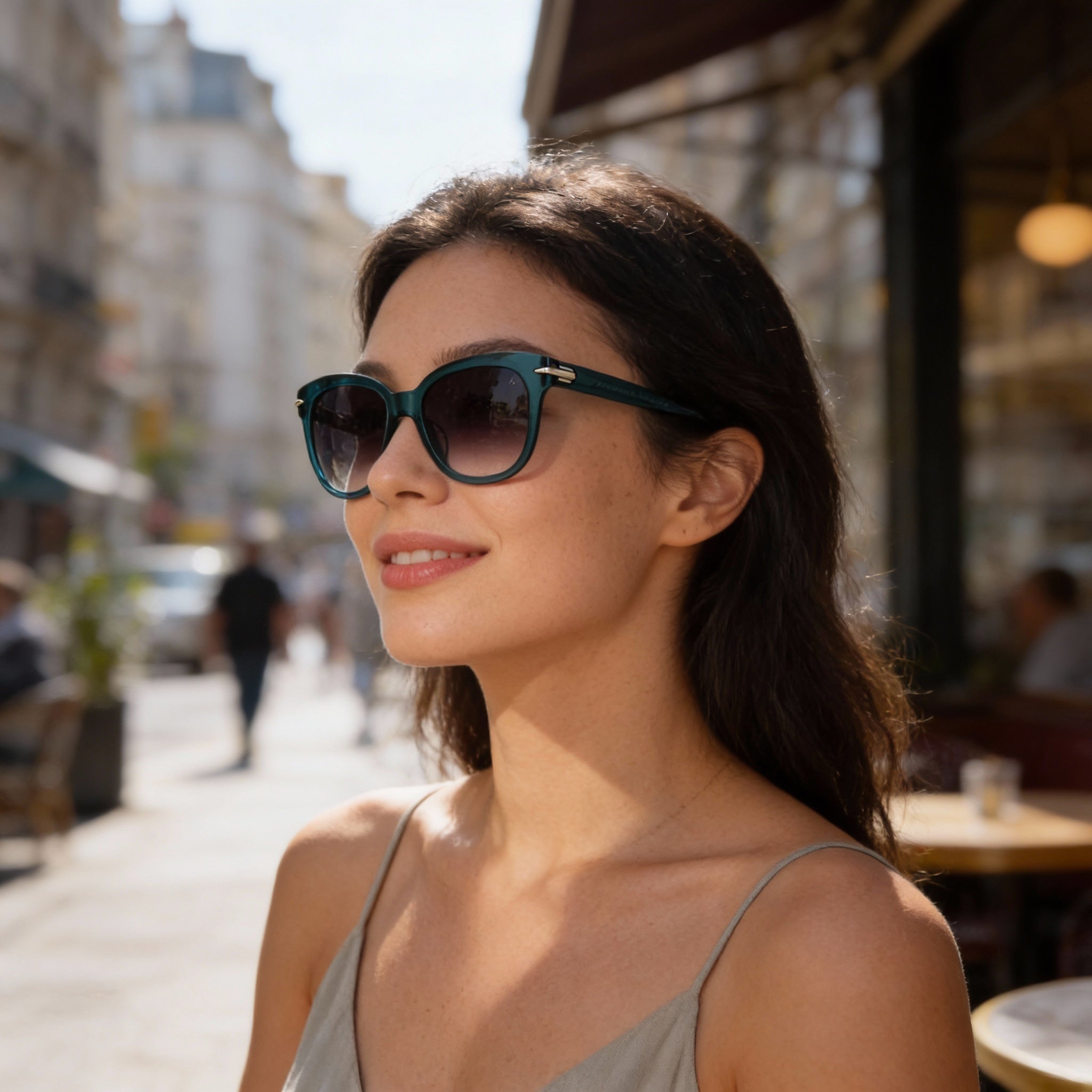 Gafas de sol informales para mujer Rag & Bone, montura de acetato verde, lentes de doble tono grises, dimensiones 55-18-145 mm, Photo 5