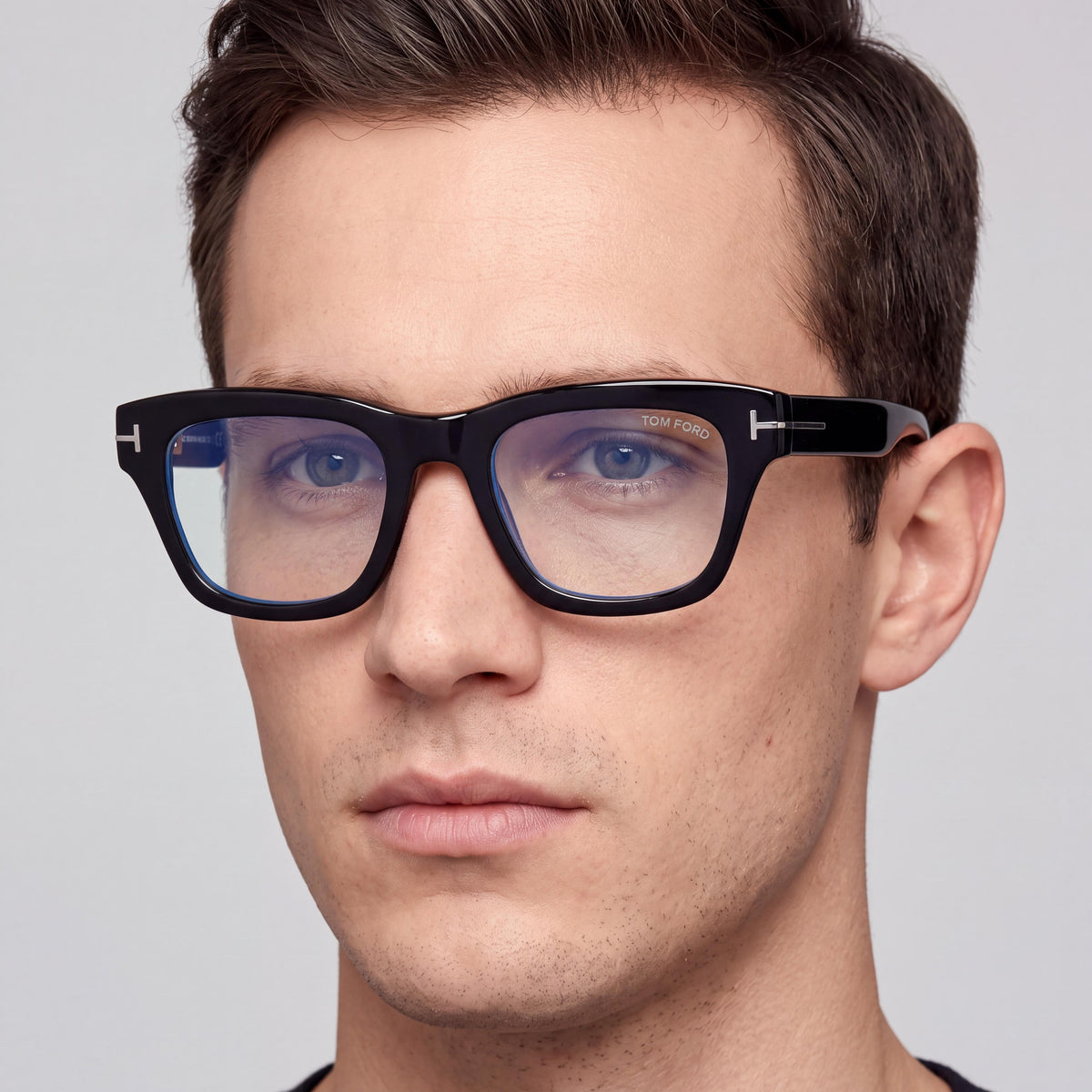 Tom Ford Ft6036-b Men's Shiny Black Square Eyeglasses with Blue Filter Plastic Frame and Polycarbonate Lenses 52mm, Photo 4