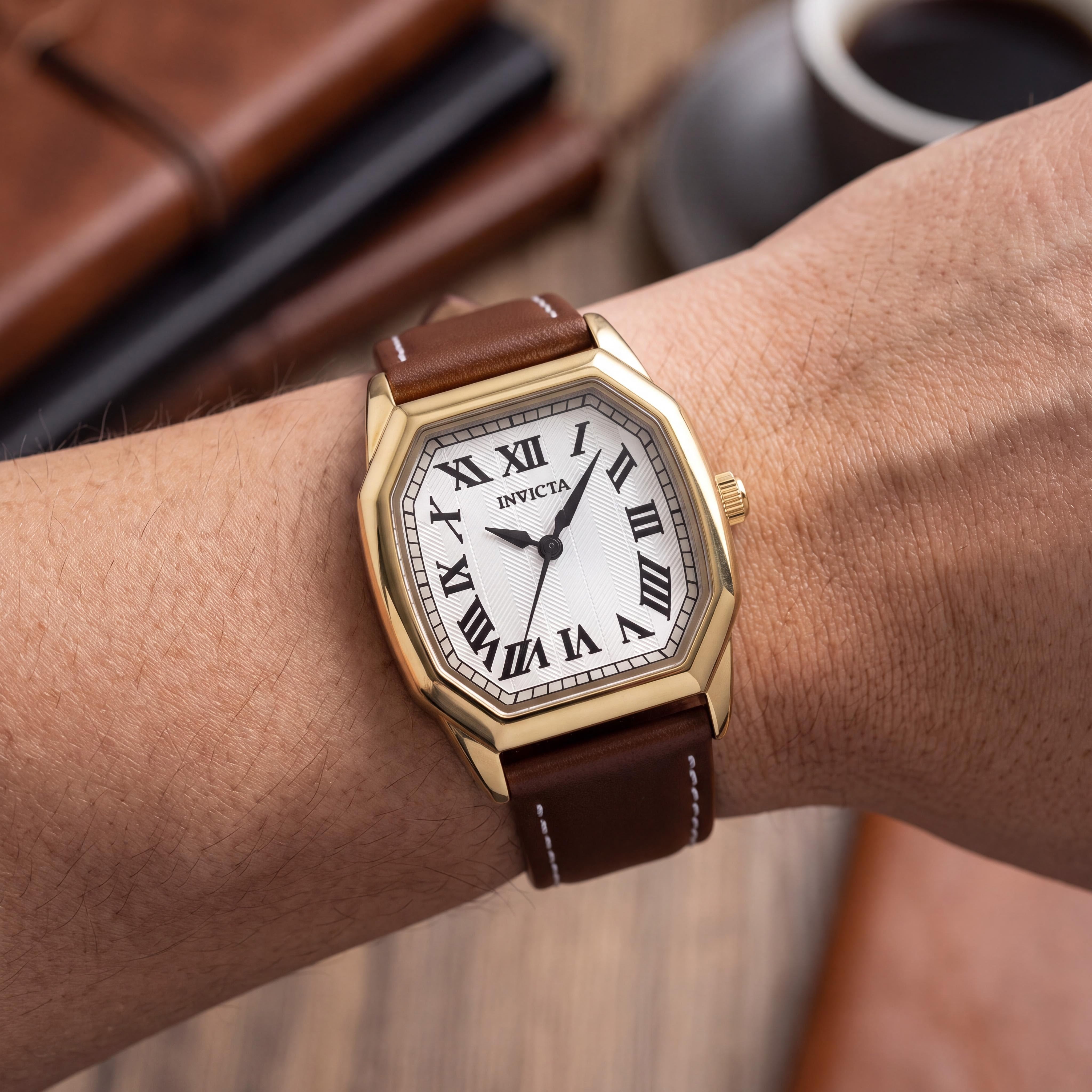Invicta Wildflower 48962 Unisex Gold-Tone Stainless Steel Quartz Watch with Silver Dial, Leather Strap, 27mm, Photo 4