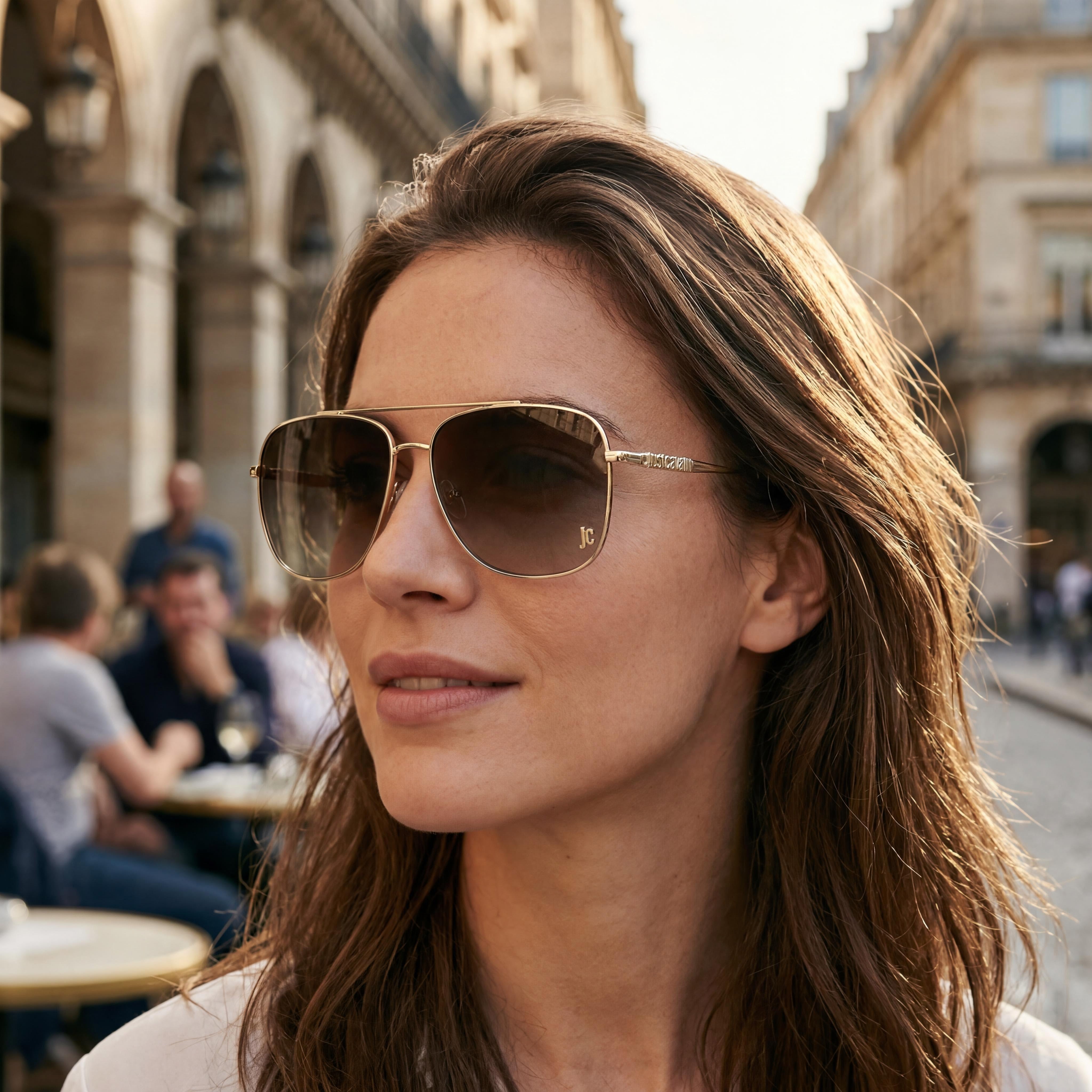 Just Cavalli SJC030 Navigator Unisex Metal Frame Shiny Light Gold Non-Polarized Brown Gradient Sunglasses 61mm, Photo 5