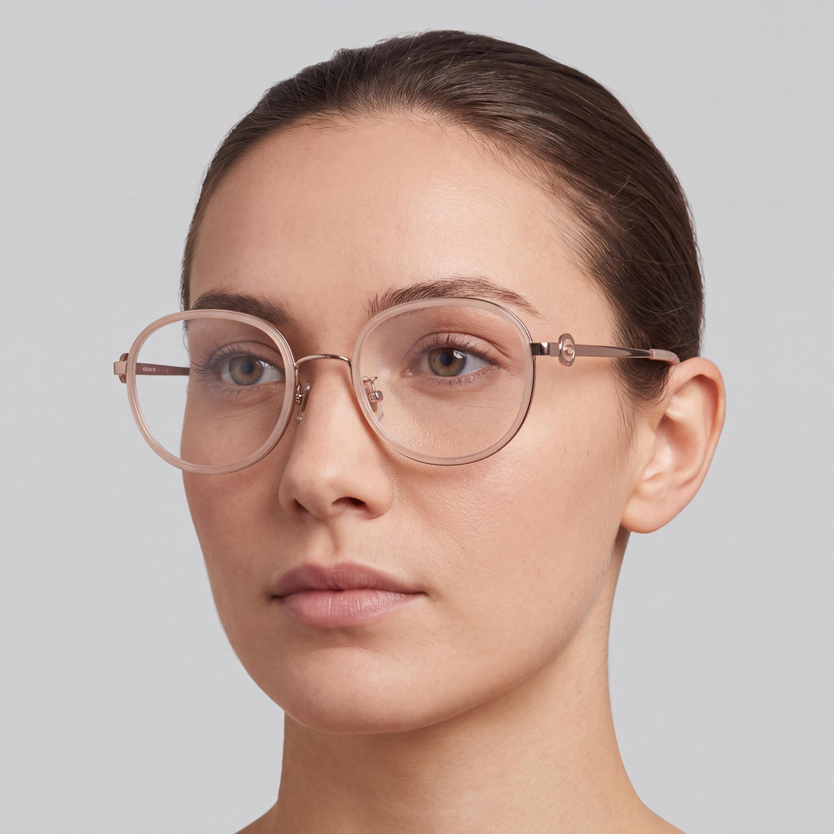 Gafas graduadas redondas para mujer Coach HC5129 con montura de celulosa rosa lechoso 51-20-140, Photo 4