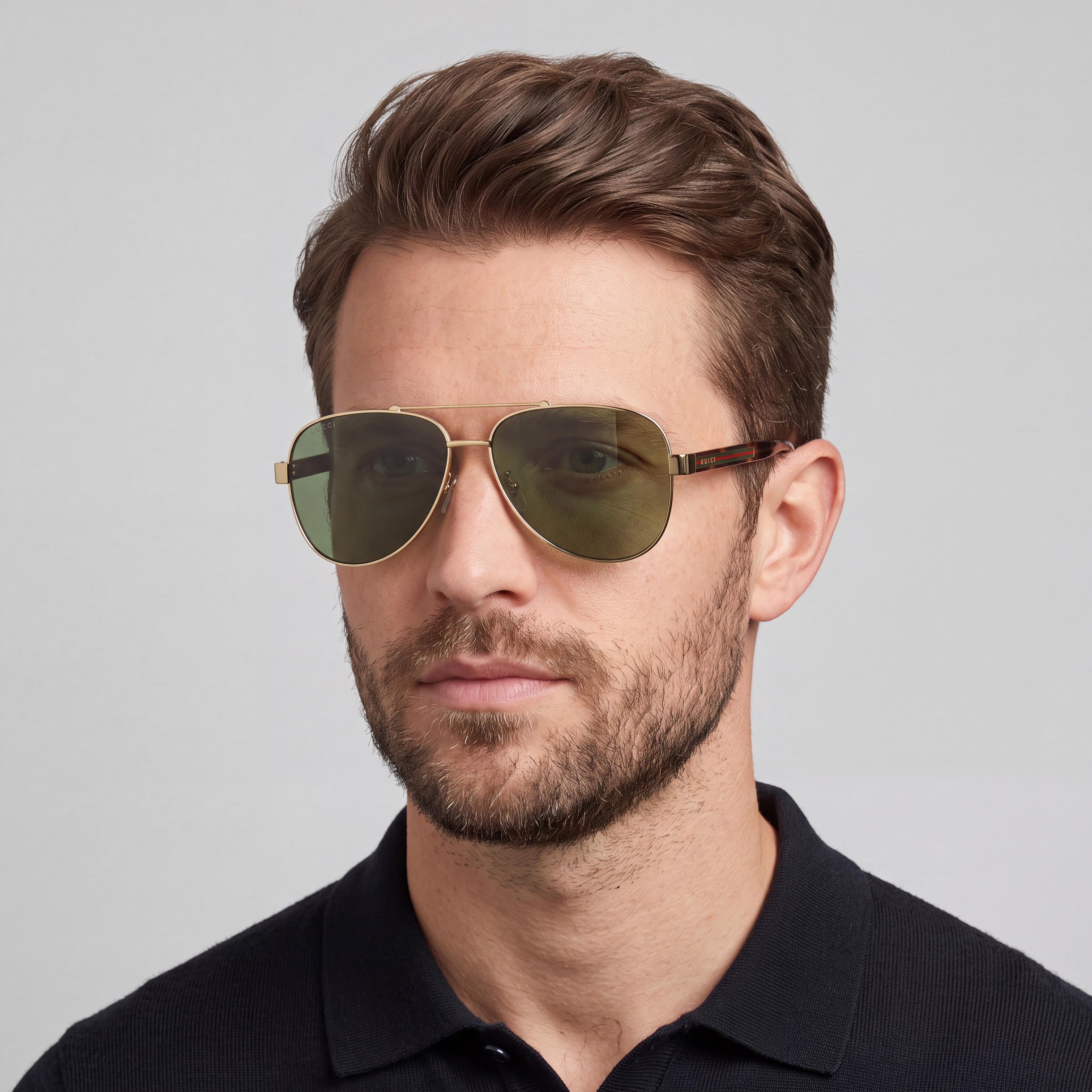 Gucci Aviators Unisex Plastic Sunglasses with UV Protection, Gold Frame, Green Lenses, 63mm Lens Width, Photo 5