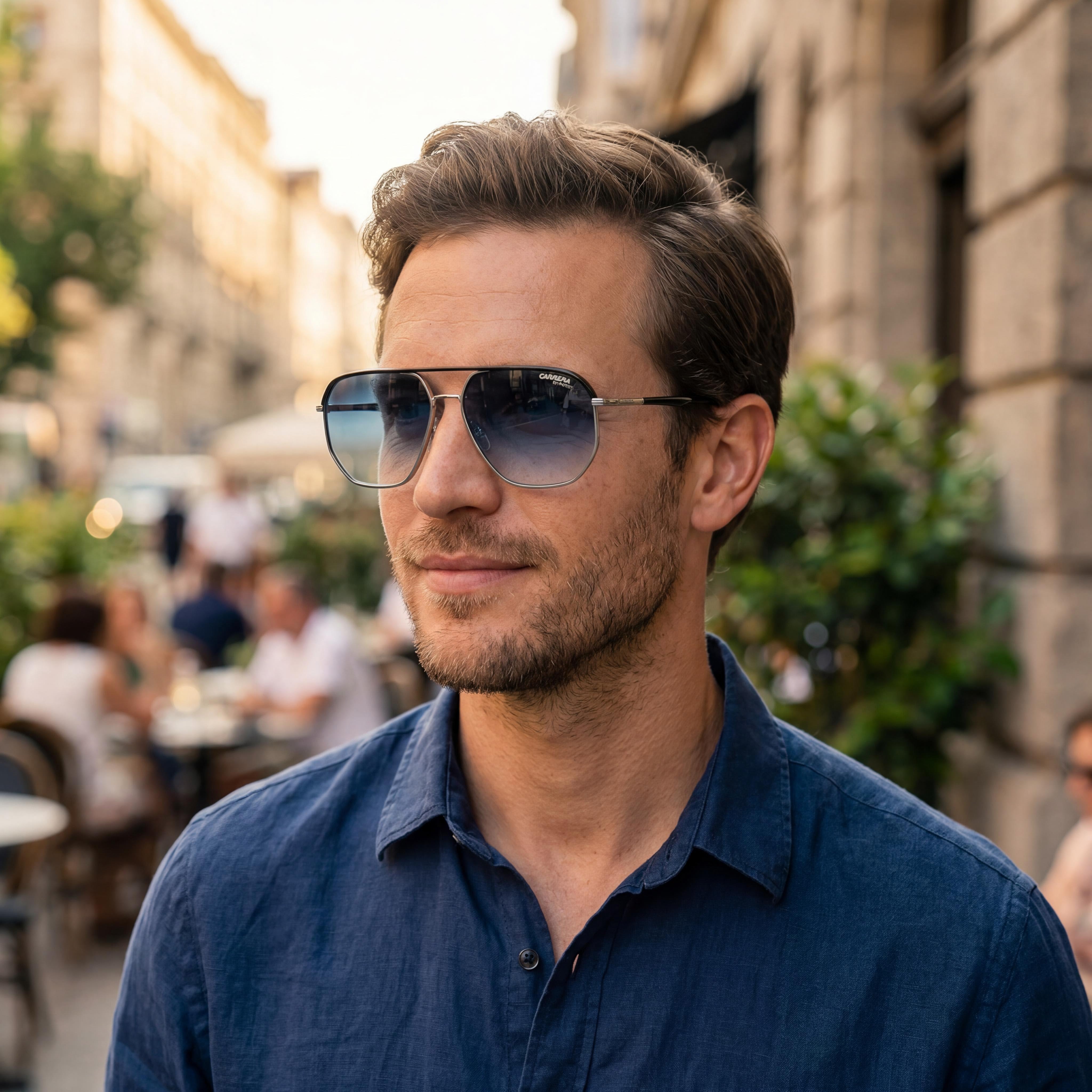 Carrera Classic Men's Stainless Steel Dark Blue Gradient Frame Ruthen Blue Lens UV Protected 59mm Sunglasses, Photo 5