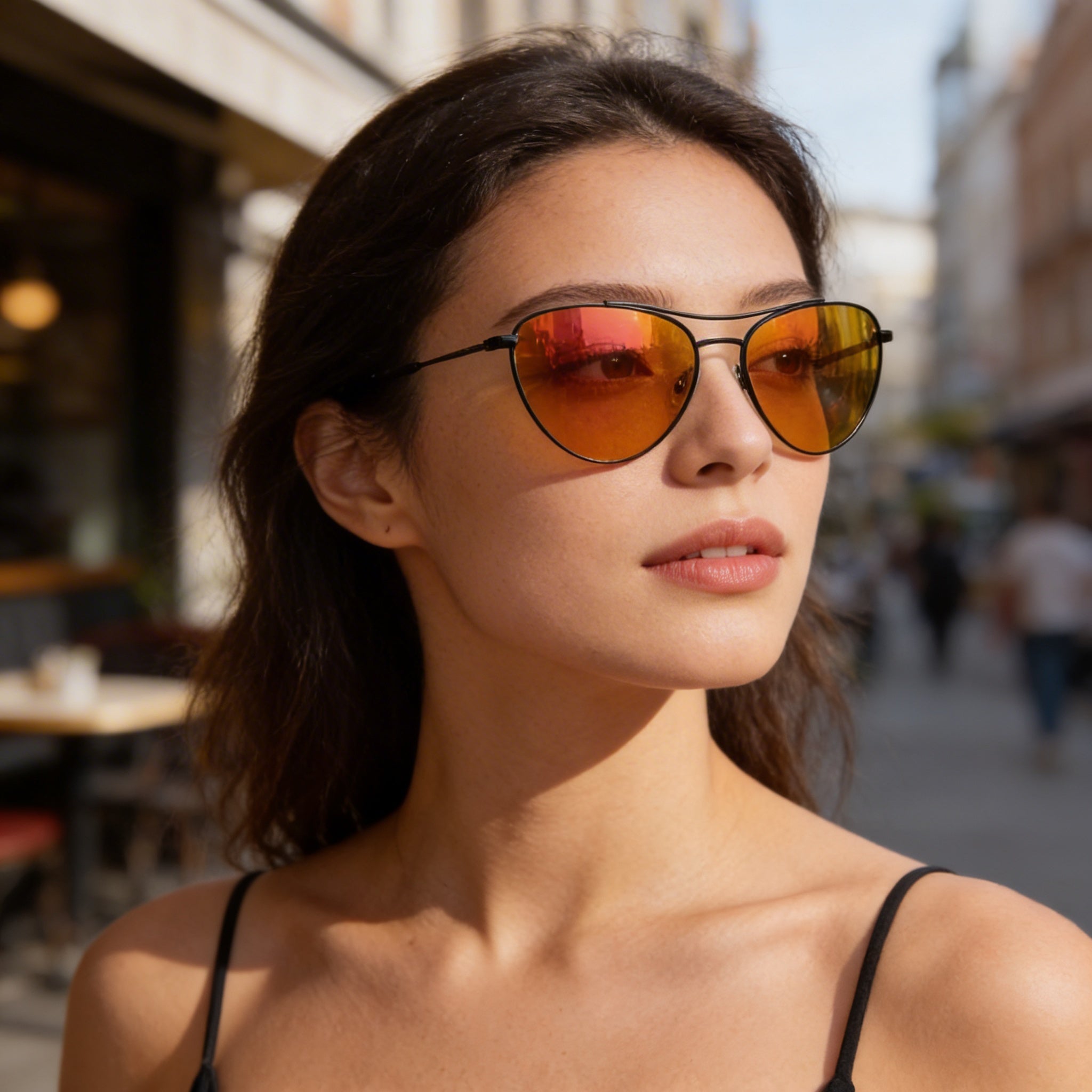 rag & bone Gafas de Sol Casual Pilot de Acero Inoxidable Color Negro Mate Naranja Multicapa para Mujer 58-16-140, Photo 6