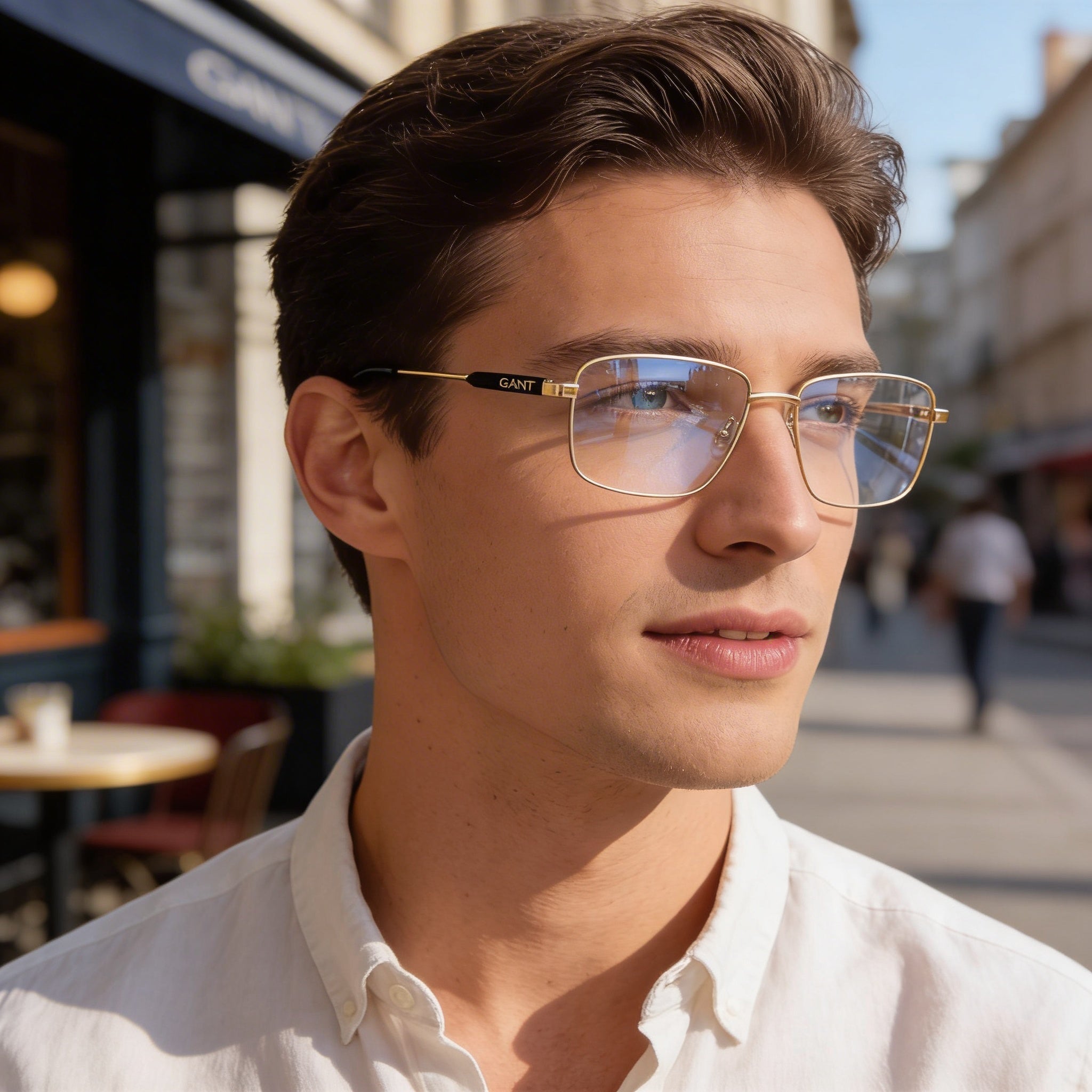 GANT Ga3271 Gafas de Metal sin Polarizar para Hombre con Lentes Transparentes, Montura Oro Pálido / Azul, 56mm, Photo 3