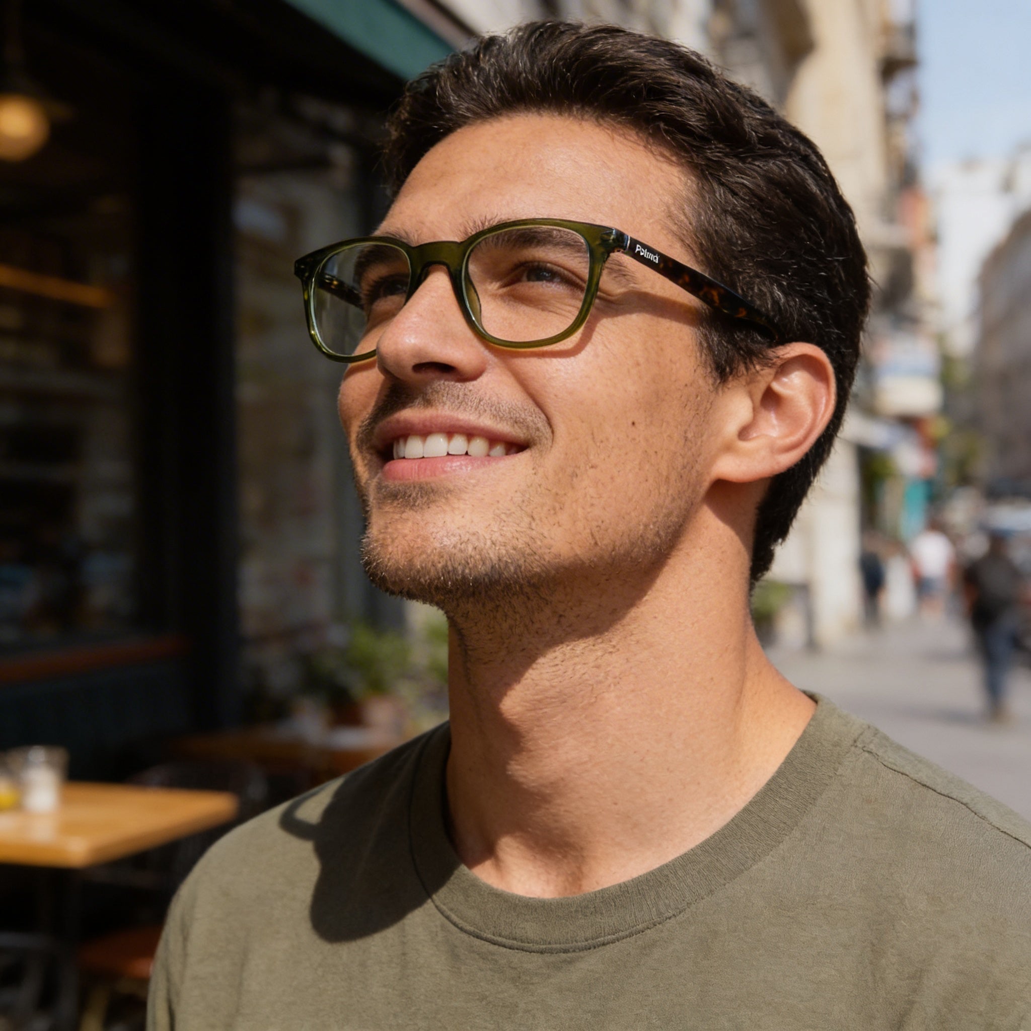 Gafas de plástico no polarizadas Polaroid Pld D424 para hombre, lentes de policarbonato, color oliva, ancho de lente de 50 mm, Photo 5