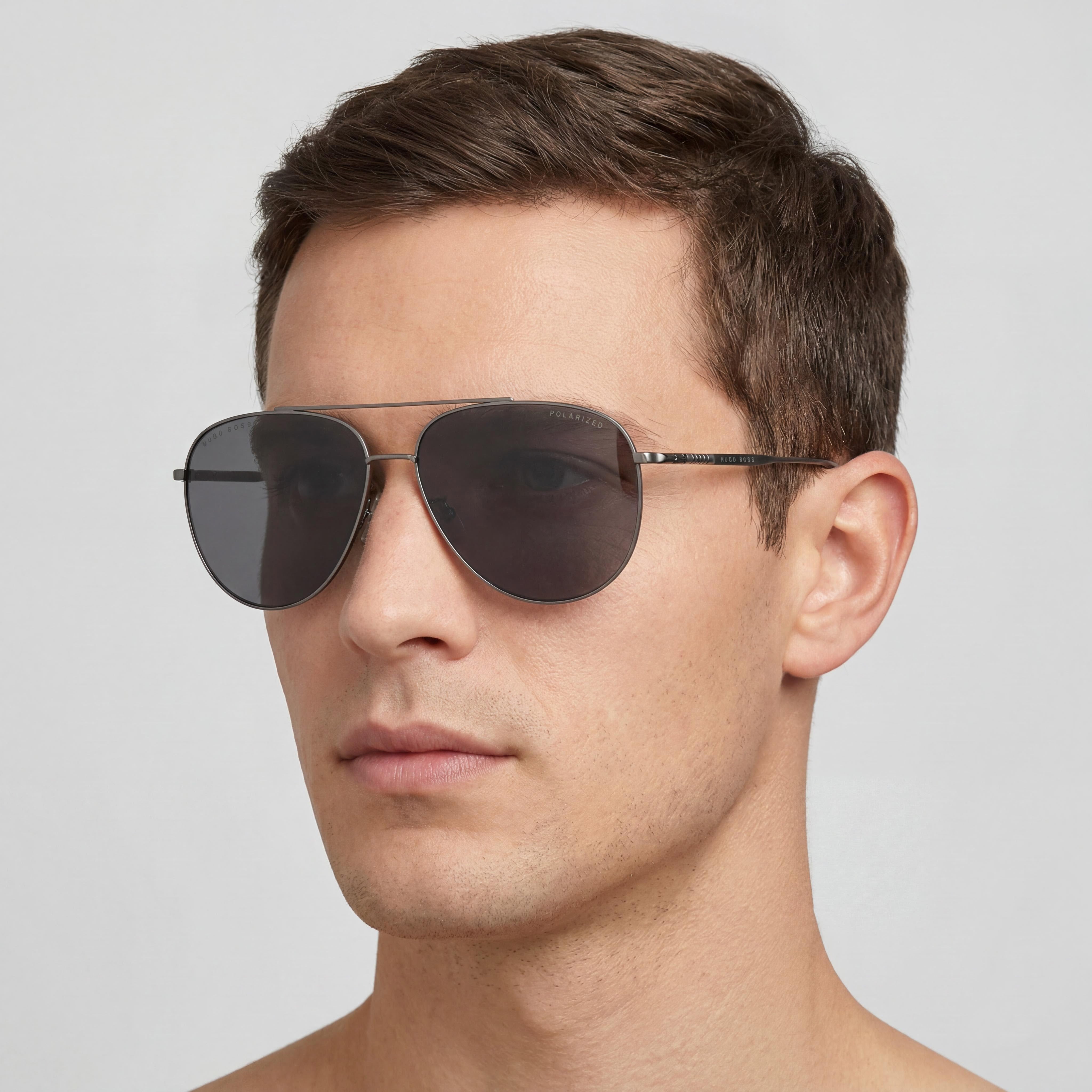 Hugo Boss Boss 1296/F/S Men's Stainless Steel Matte Ruthenium Gray Sunglasses with UV Protection 63mm, Photo 5