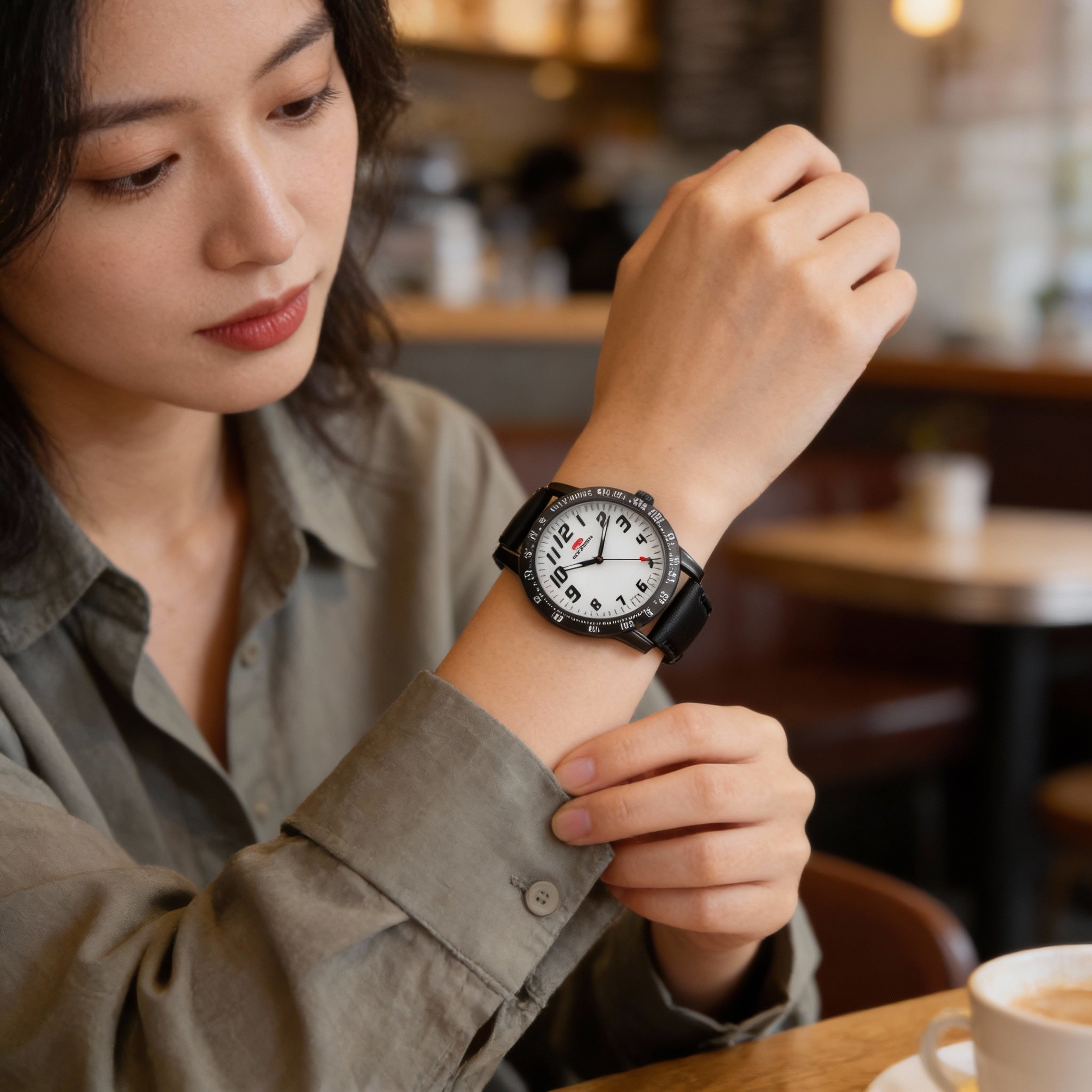 Seapro Women's Dress Watch, 38mm Alloy Case, Black Leather Strap, White Mother of Pearl Dial, Water-Resistant, Photo 4