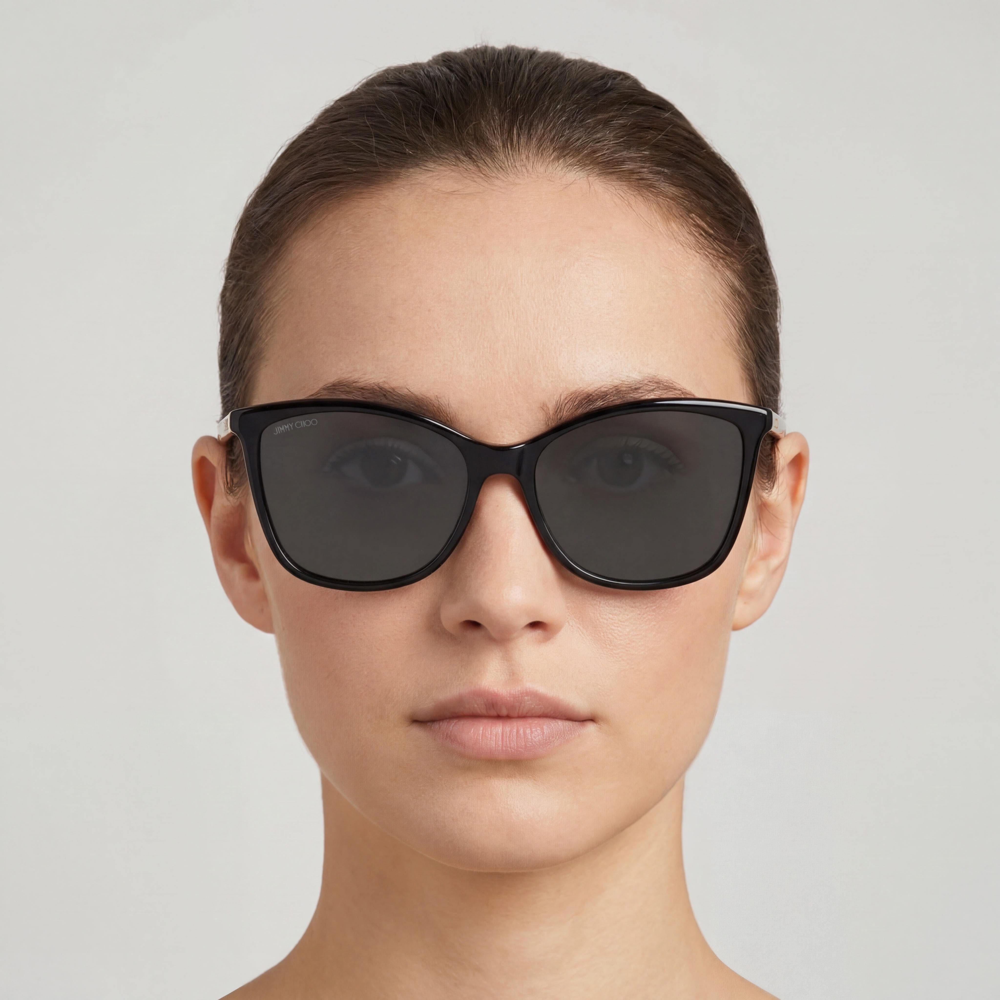 Gafas de sol informales JIMMY CHOO para mujer, montura de acetato negro, lentes negras con protección UV de 56 mm, Photo 5