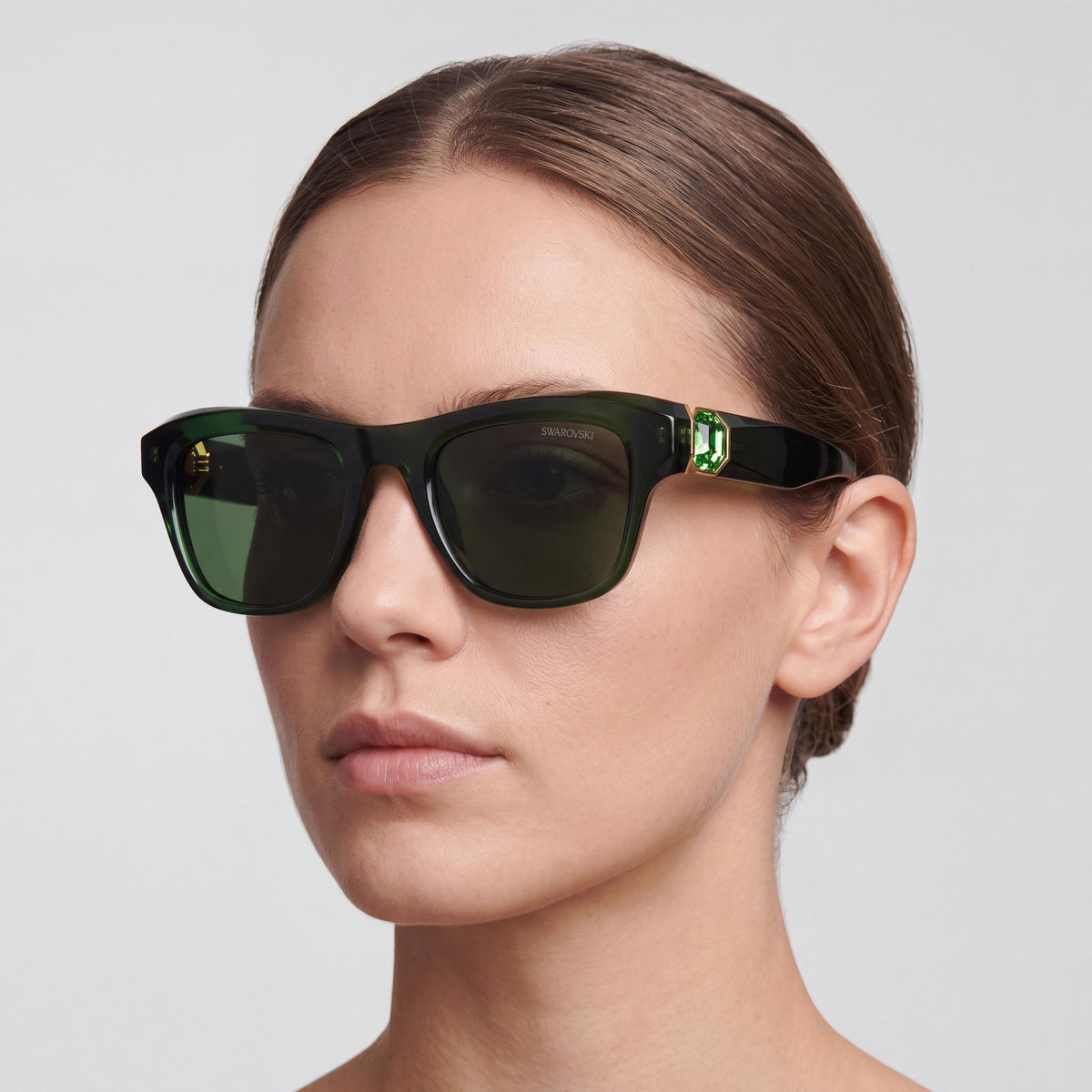 Swarovski Sk6056u Women's Square Milky Dark Green Plastic Frame Dark Green 100% UV Protection Sunglasses 50mm, Photo 3