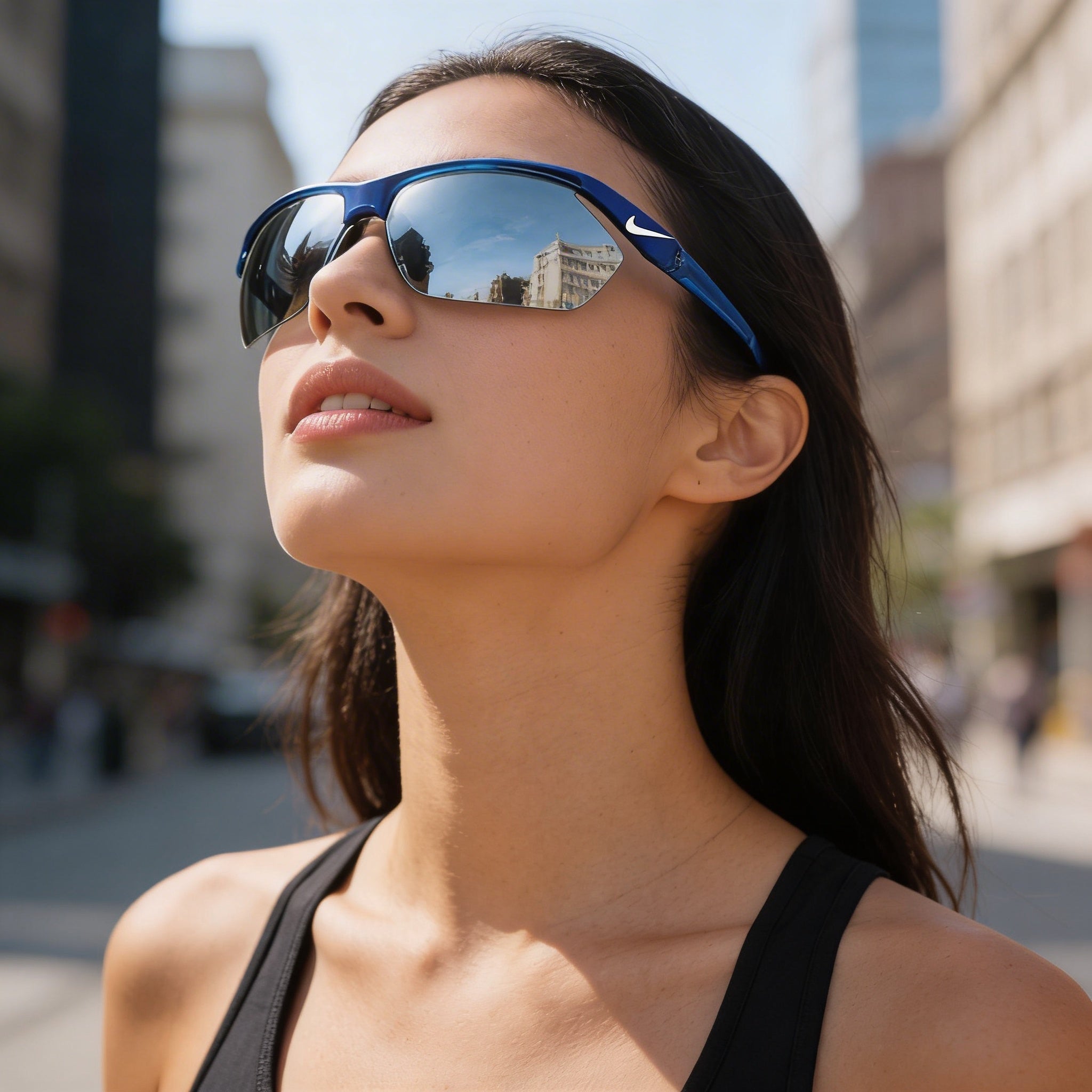 Gafas de sol de competición Nike Wayfarers de plástico azul para mujer con protección UV y lentes intercambiables, Photo 6