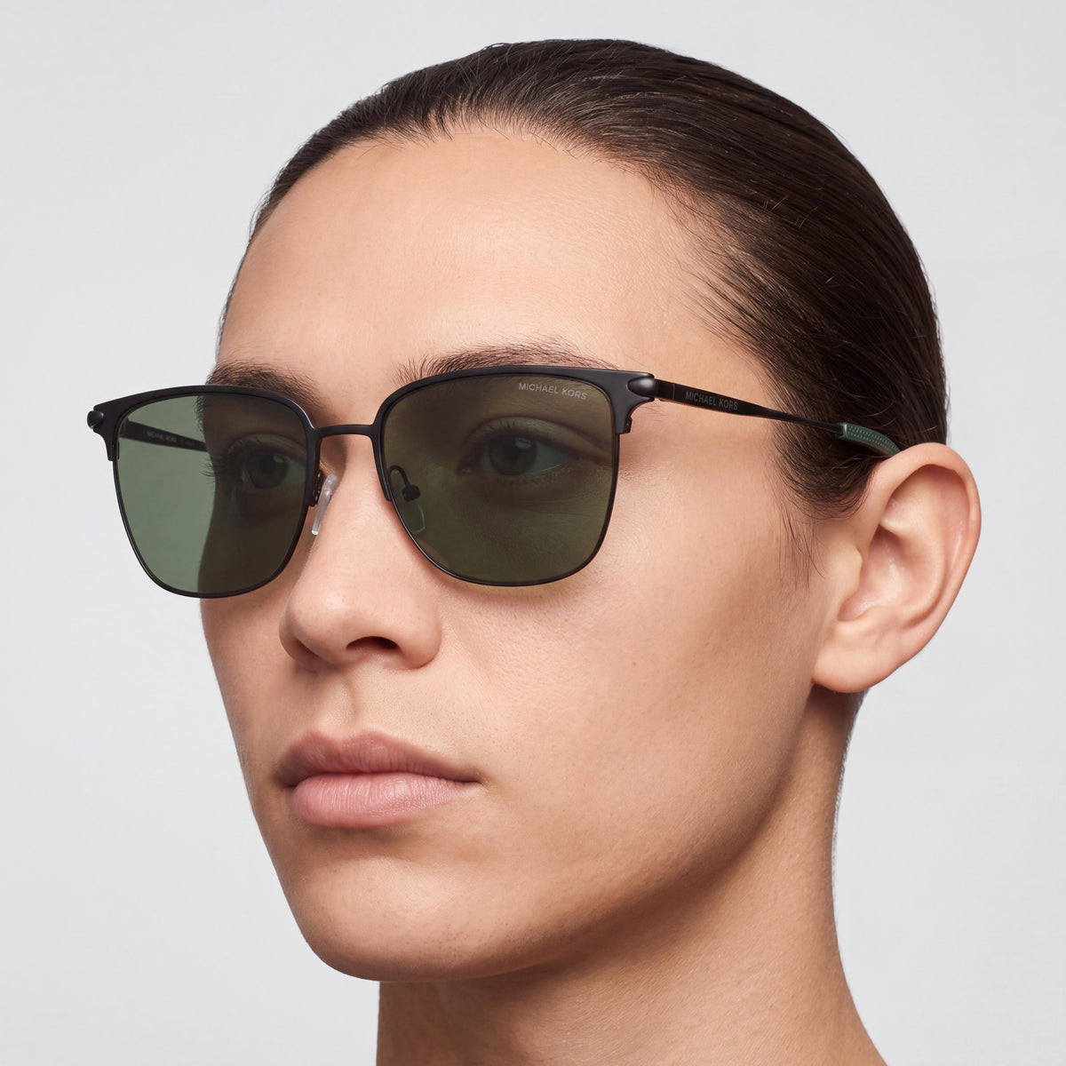Michael Kors 1060 Unisex Square Matte Black Metal Frame Sunglasses with Purple UV Lenses 54mm, Photo 3