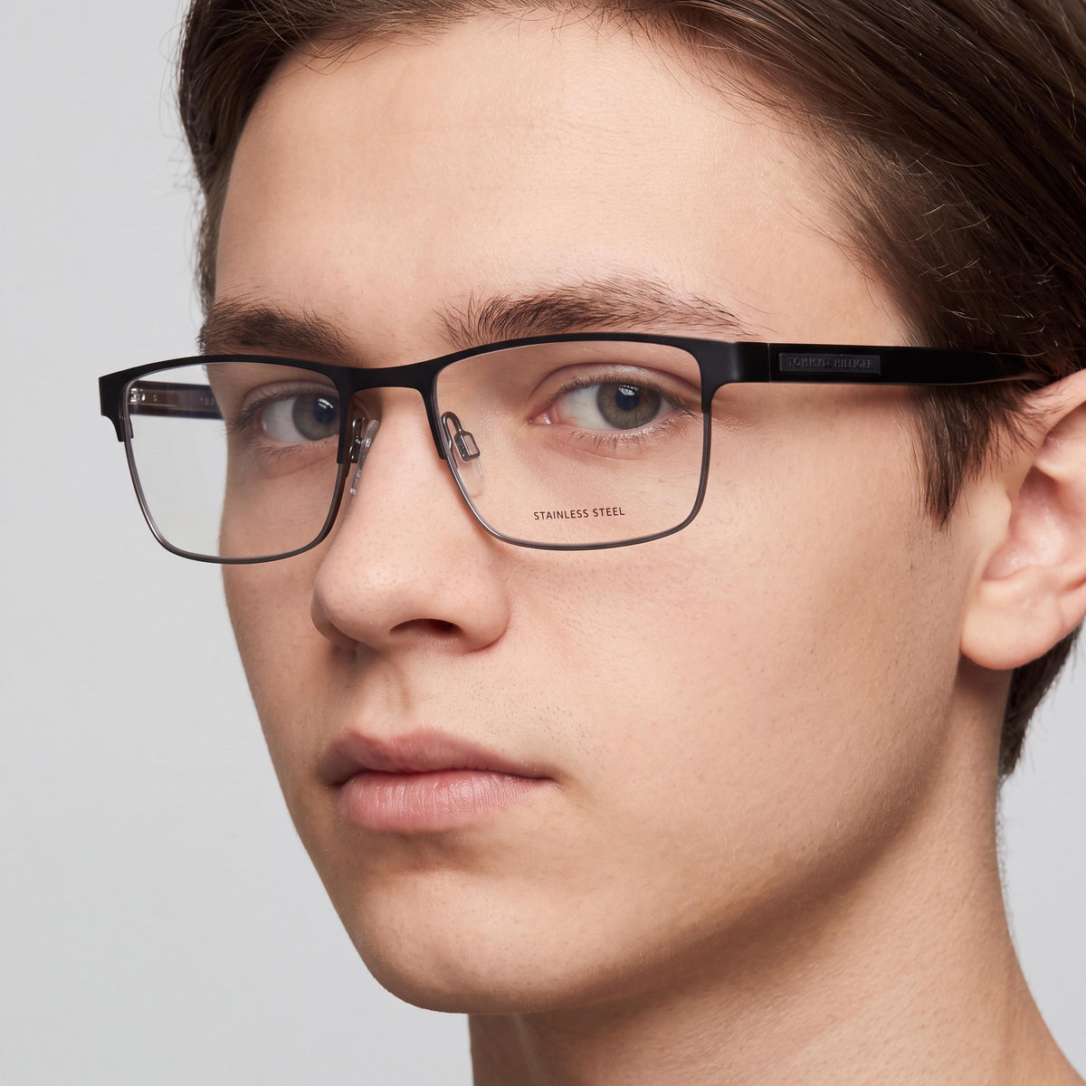 Tommy Hilfiger Th 1944 Two-Tone Dark Ruthenium Silver Matte Black Alloy Steel Rectangle Frame Eyeglasses 53mm, Photo 5