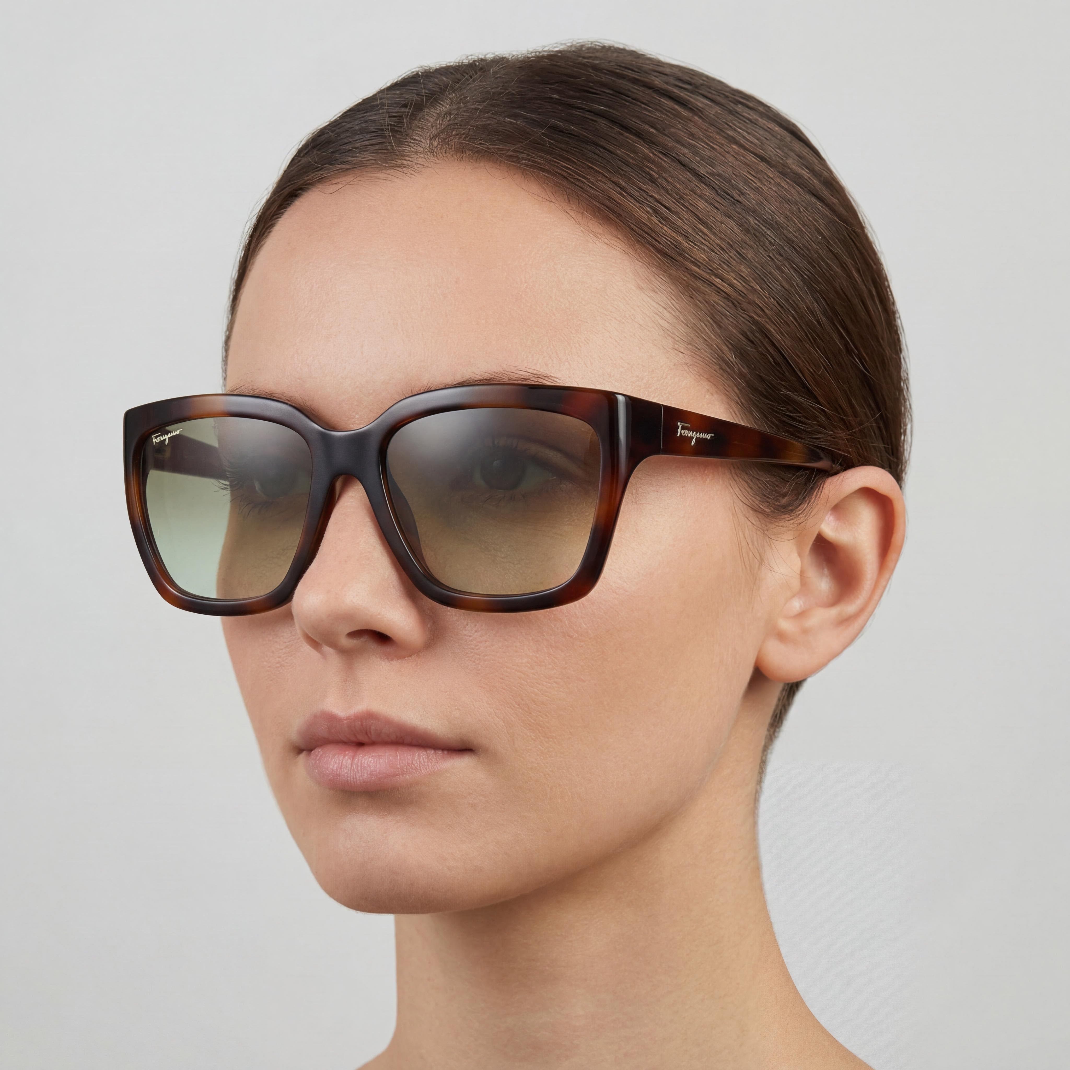 Gafas de sol de plástico carey para mujer Ferragamo Sf1018s 214 con lentes UV verde oscuro 59 mm, Photo 5