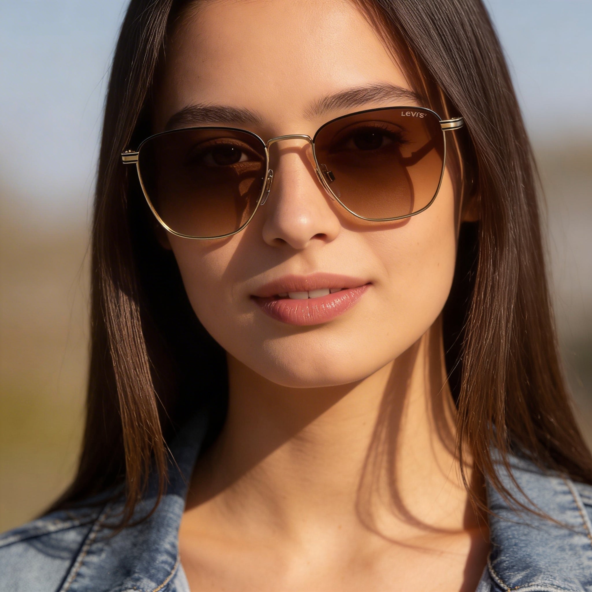 Levi's Lv 1016/S Unisex Rectangular Stainless Steel Gold Brown Gradient Frame Brown Gradient Lenses 52mm UV Protection, Photo 6