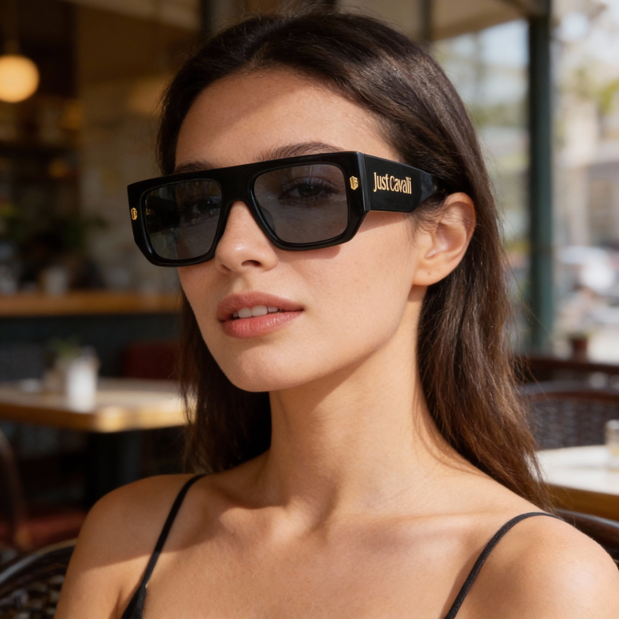 Just Cavalli SJC022 Women's Aviator Shiny Black Frame Smoke Mirror Silver Lens UV Protected Sunglasses 56mm, Photo 6