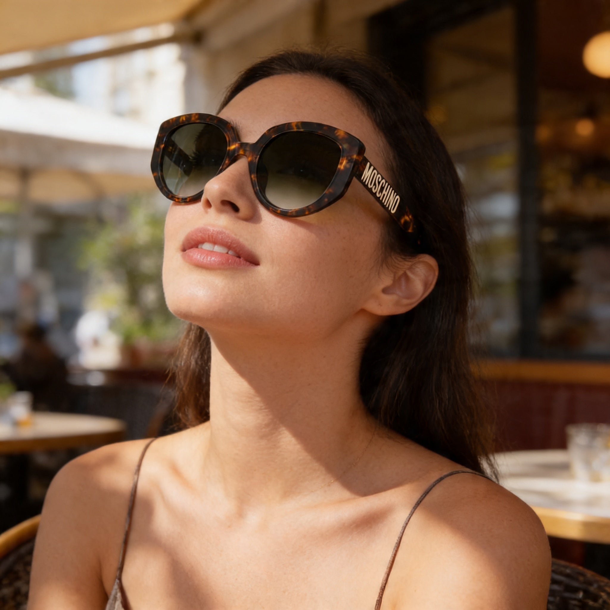 Gafas de sol Moschino informales de acetato havana para mujer con lentes de policarbonato verde sombreado de 53 mm, Photo 4
