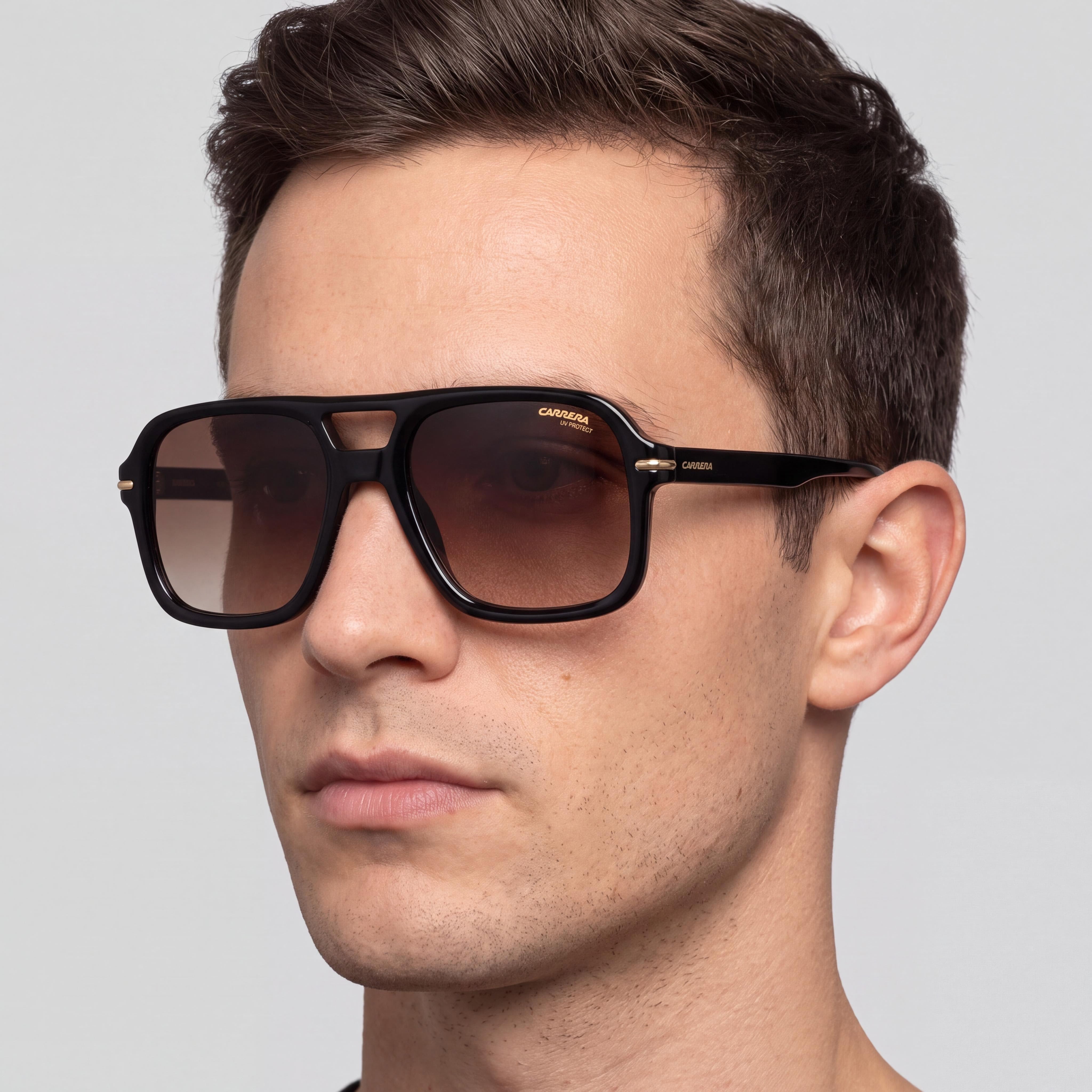 Carrera 317/S Men's Plastic Frame Sunglasses, Black with Brown Shaded Lenses, UV Protection, Non-Polarized 55mm, Photo 2