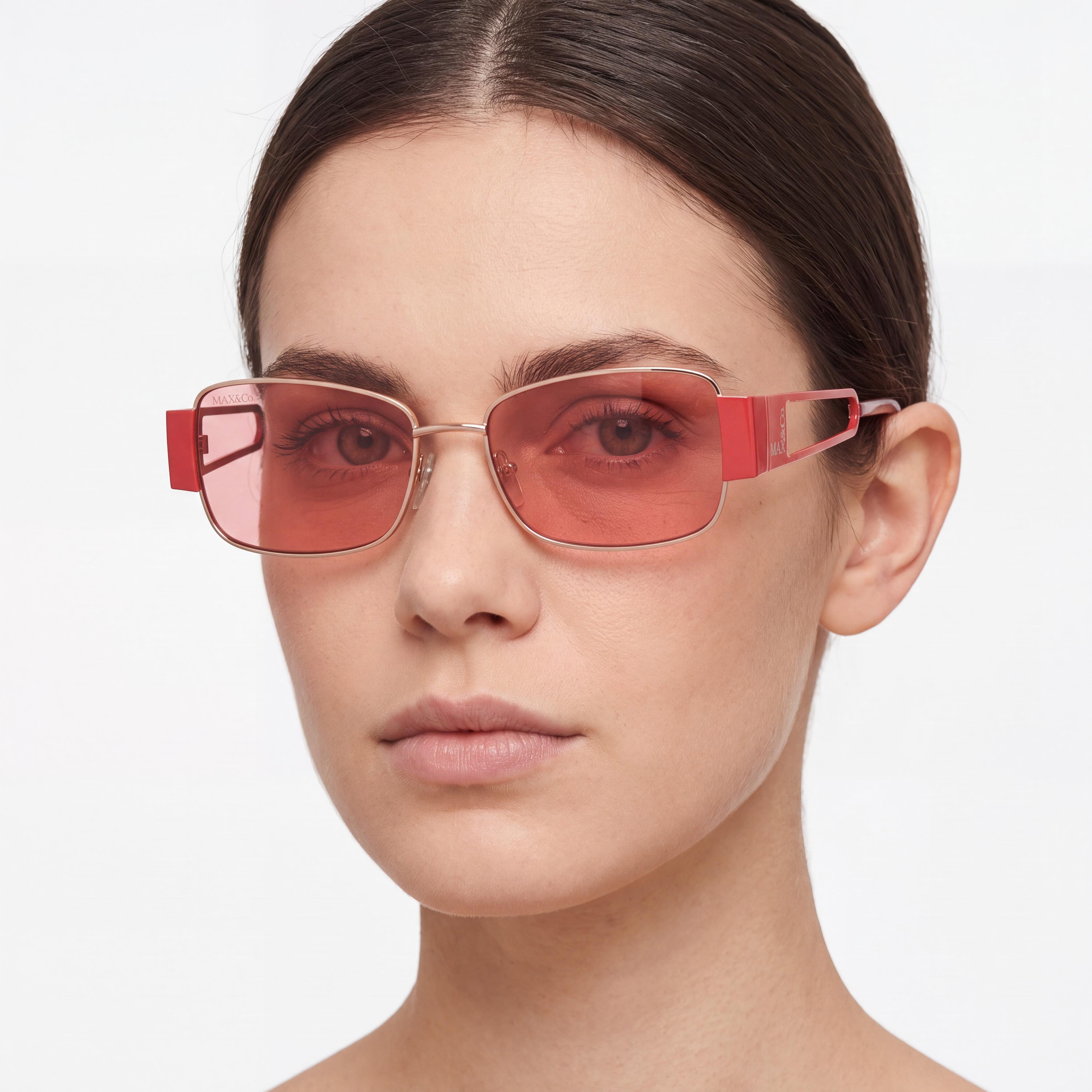 Max & Co. Modern Women's Metal Sunglasses with Shiny Rose Gold Frame and Bordeaux Lenses, 55mm Lens Width, Photo 4