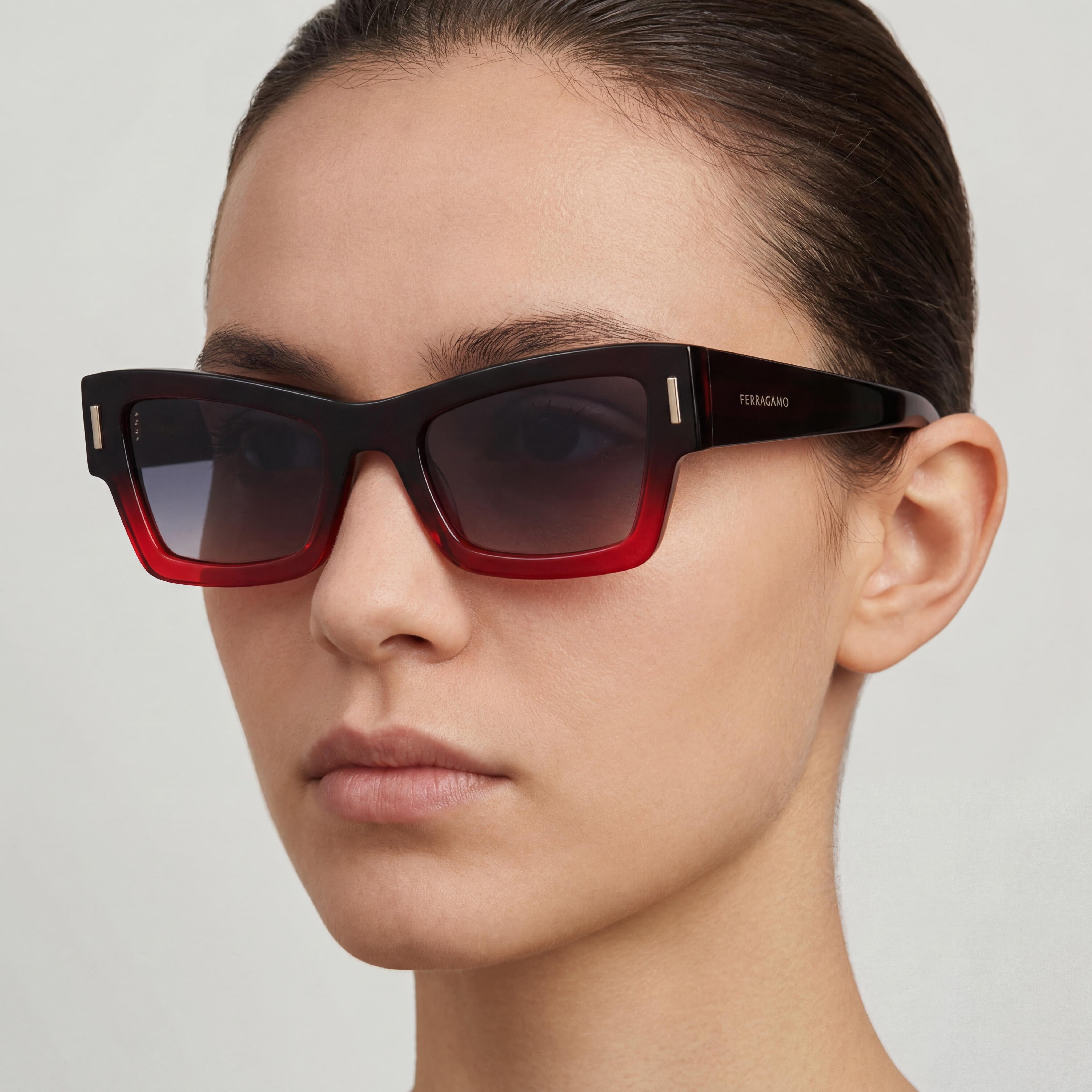 Gafas de sol unisex Salvatore Ferragamo SF2006S de plástico degradado, transparentes, rojas oscuras, con protección UV, no polarizadas, 53 mm, Photo 4