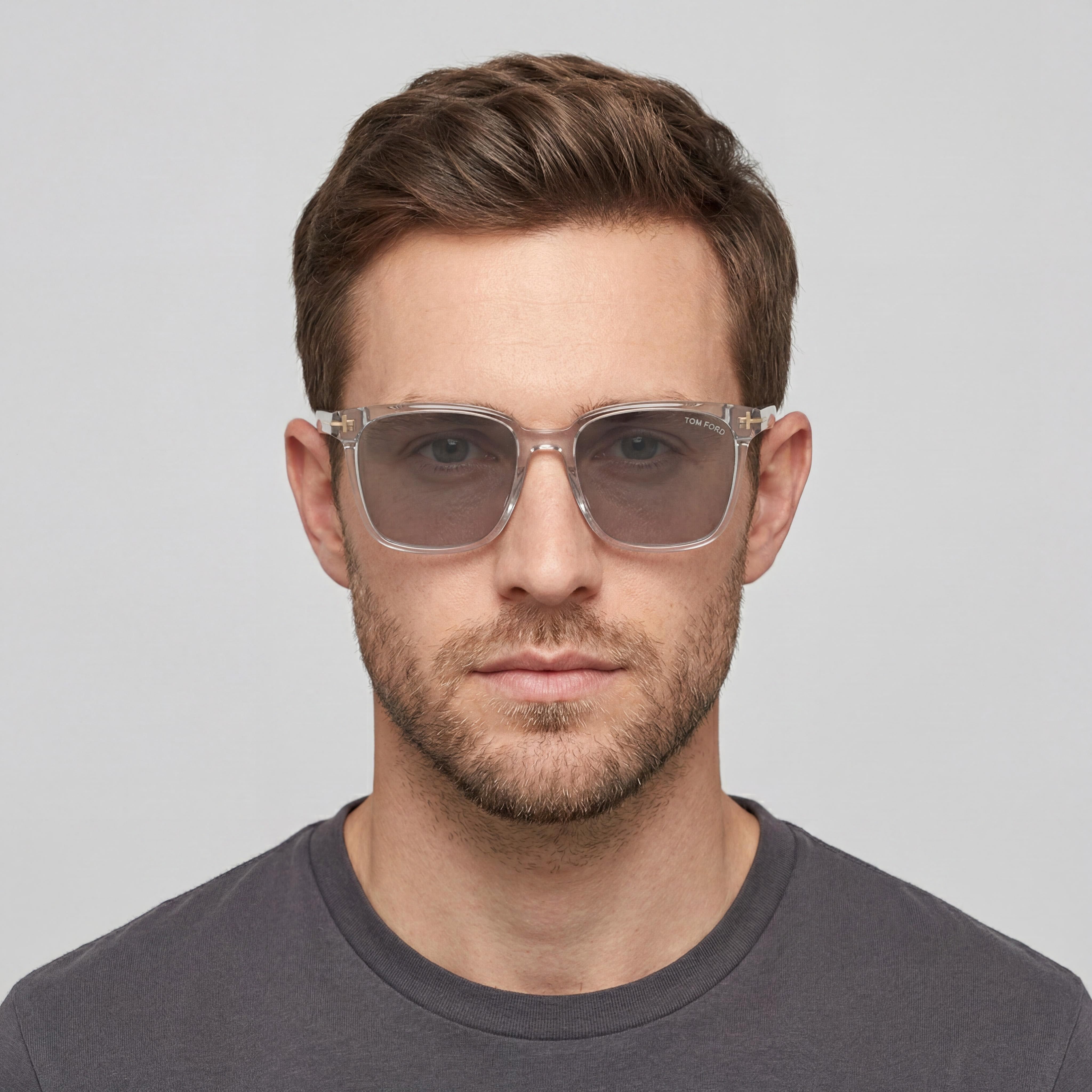 Tom Ford FT0891-K Men's Square Transparent Grey Acetate Smoke UV Protected Sunglasses 55mm, Photo 3