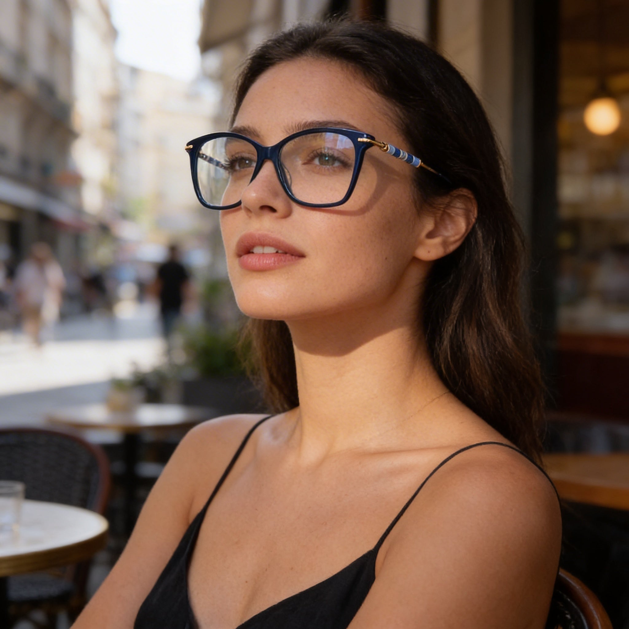 Carolina Herrera CH 0042 PJP Women's Full Rim Plastic Prescription-Ready Eyeglasses Blue Gold 54mm, Photo 5