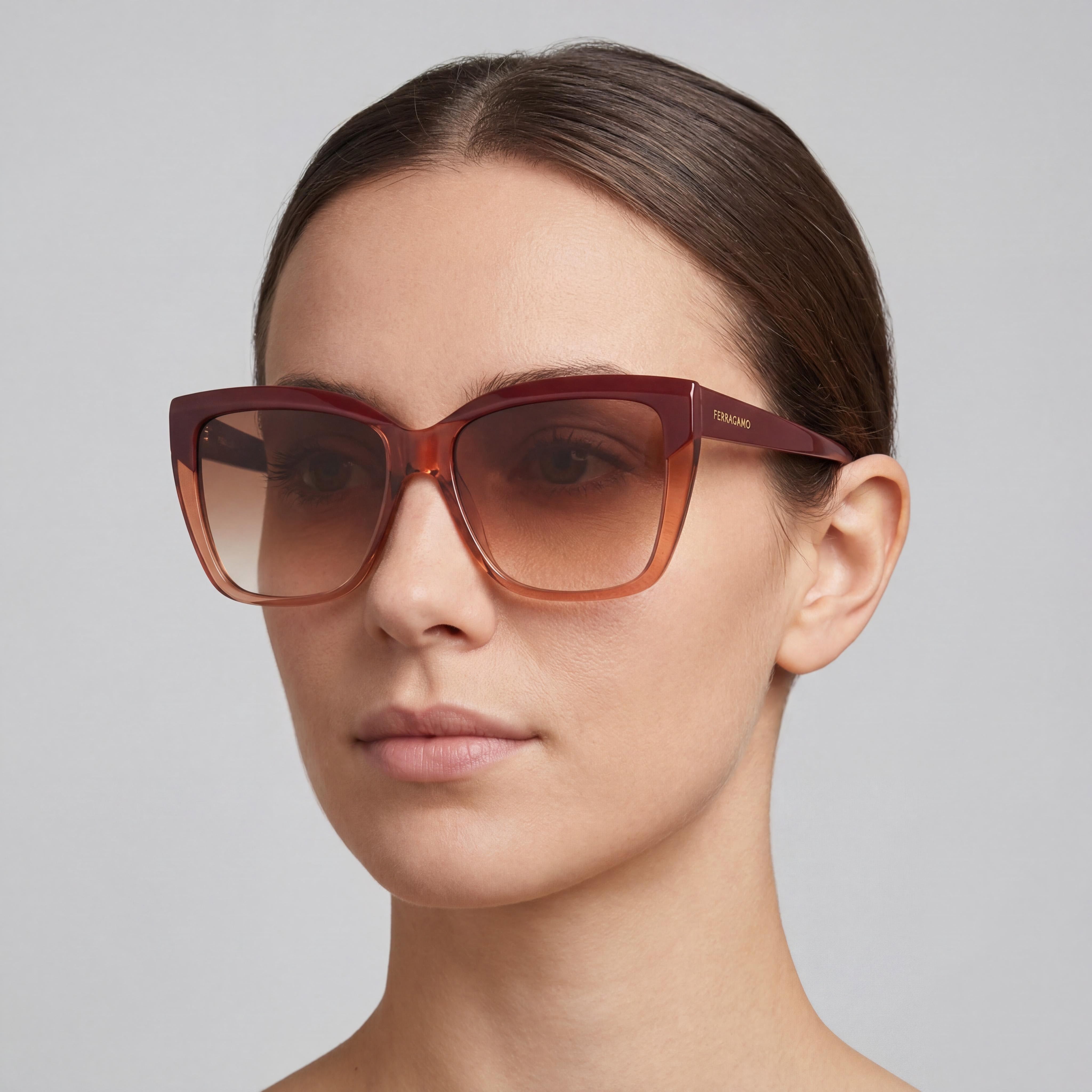 Gafas de sol Ferragamo Sf1102s de acetato para mujer, montura marrón transparente burdeos, lentes UV 400, 58 mm, Photo 4