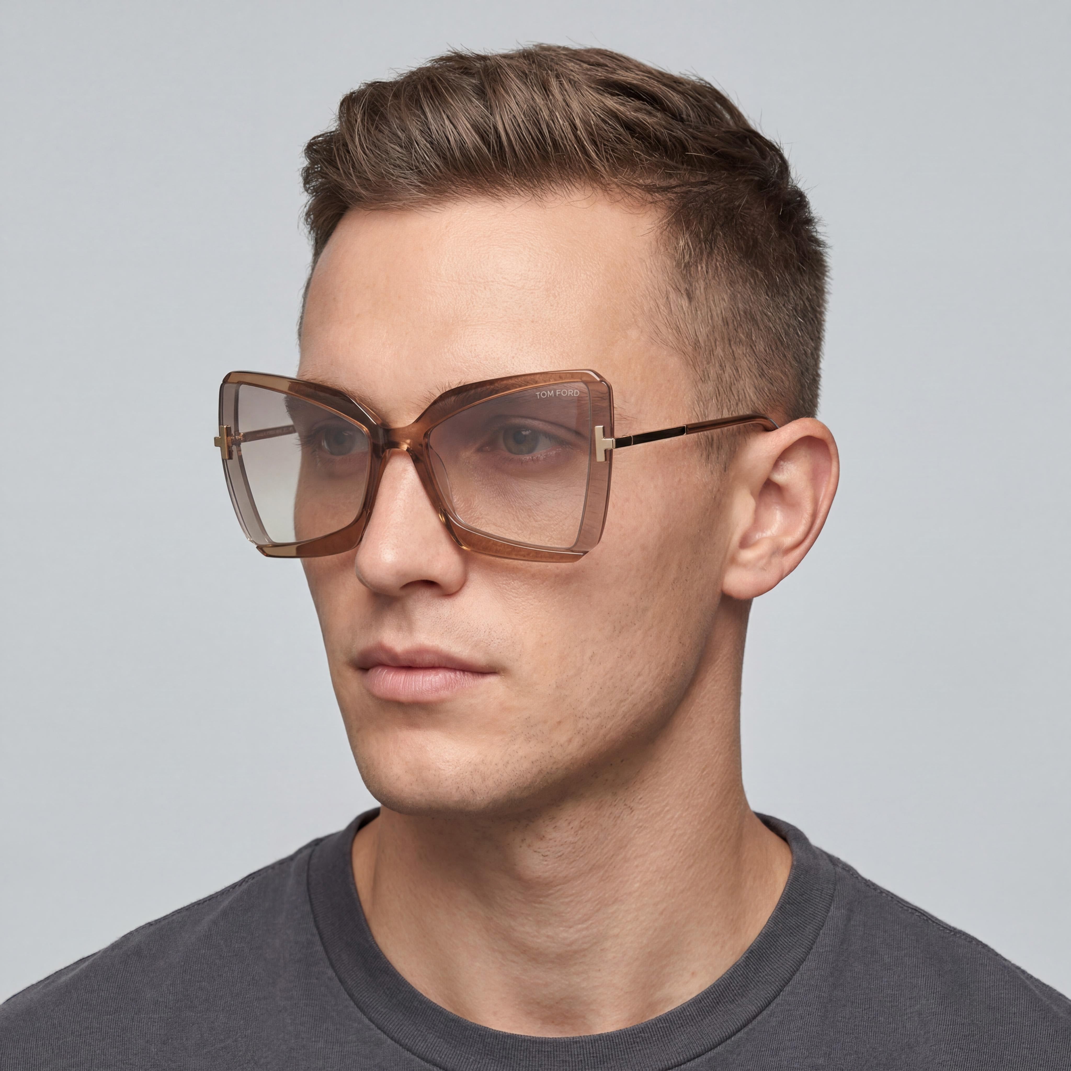 Tom Ford Butterfly Unisex Pantographed Plastic Transparent Beige Brown Mirror UV400 Sunglasses 63mm, Photo 4