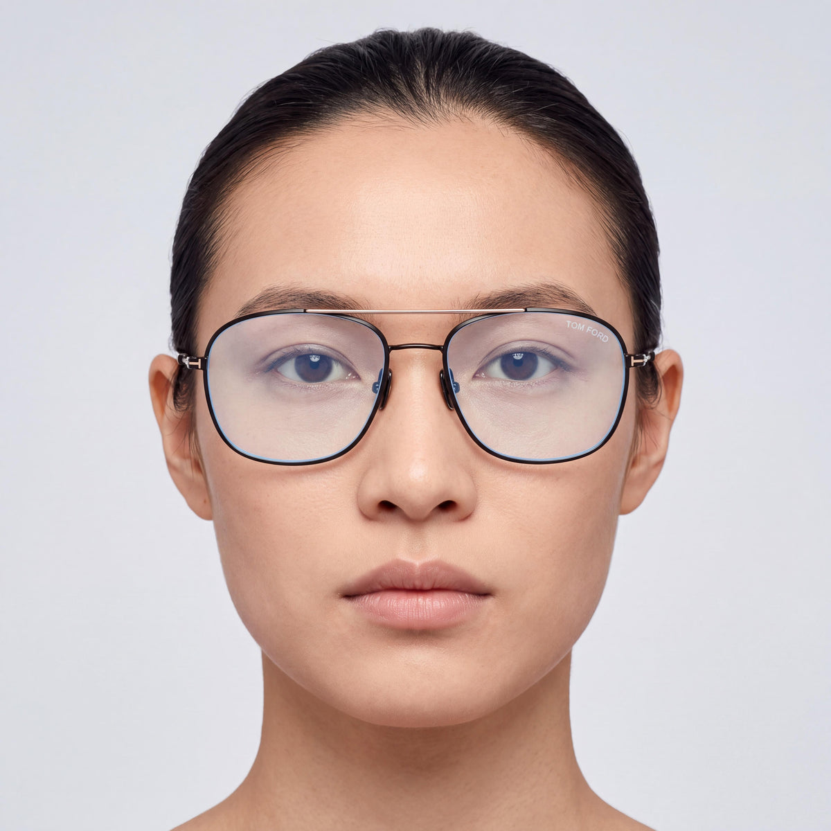 Gafas Tom Ford Navigator Unisex Montura de metal negro brillante con lentes claras que bloquean la luz azul, 54 mm, Photo 3