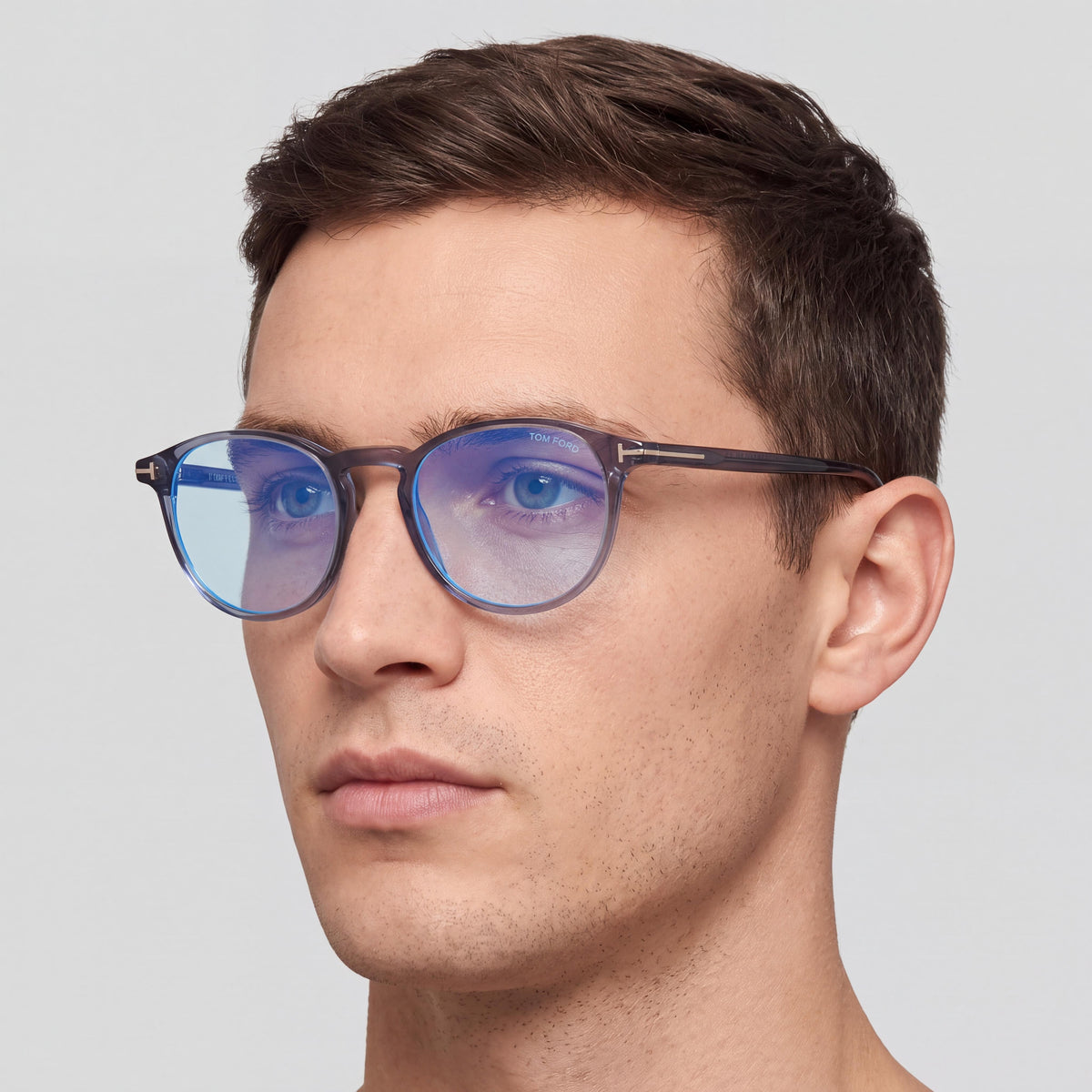 Tom Ford Ft5803-b Men's Shiny Transparent Blue Plastic Eyewear with Blue Block Clear Lenses 51-19-145, Photo 4
