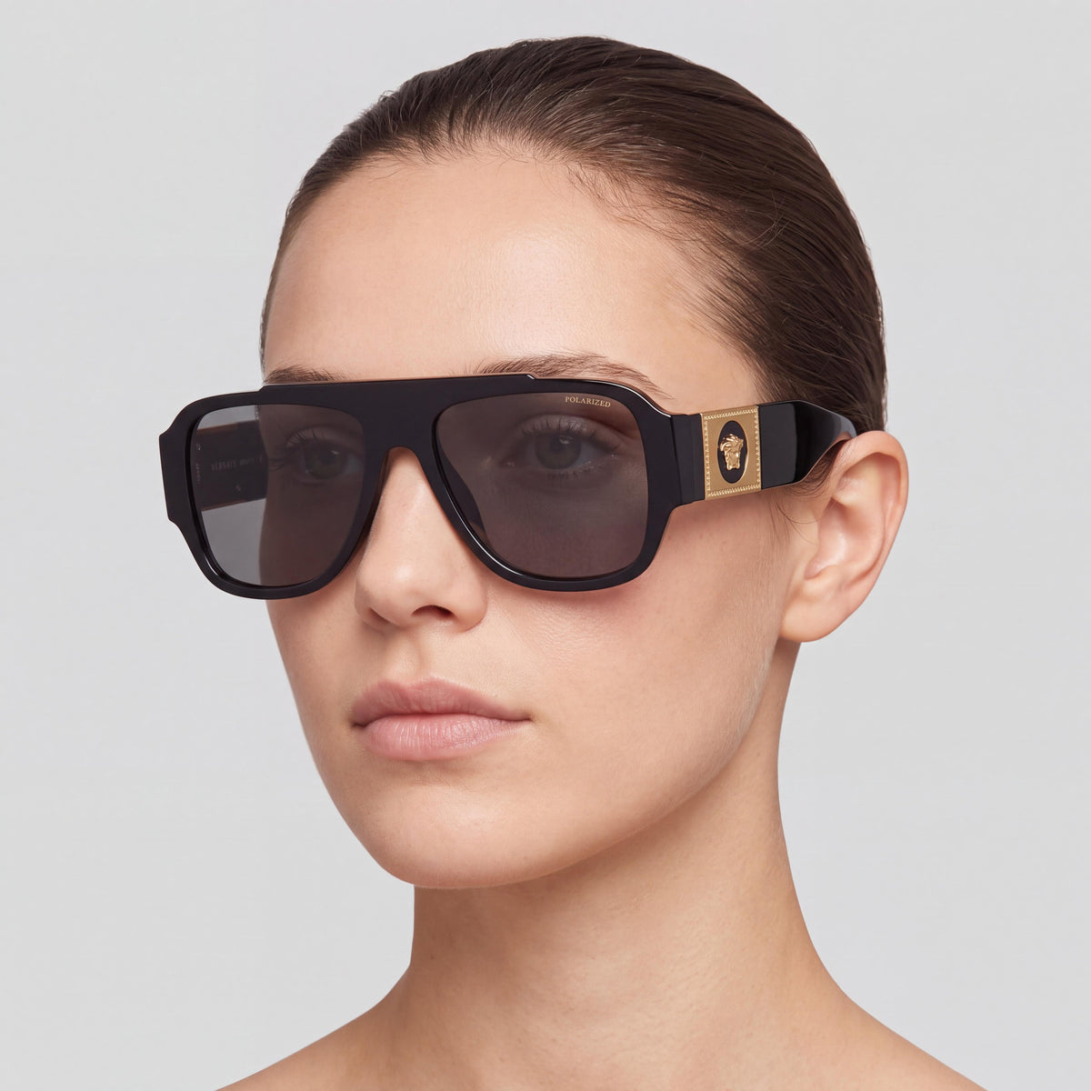 Gafas de sol Versace Classic para mujer, montura de plástico multicolor, lentes de composite grises, protección UV 57-18-140, Photo 4
