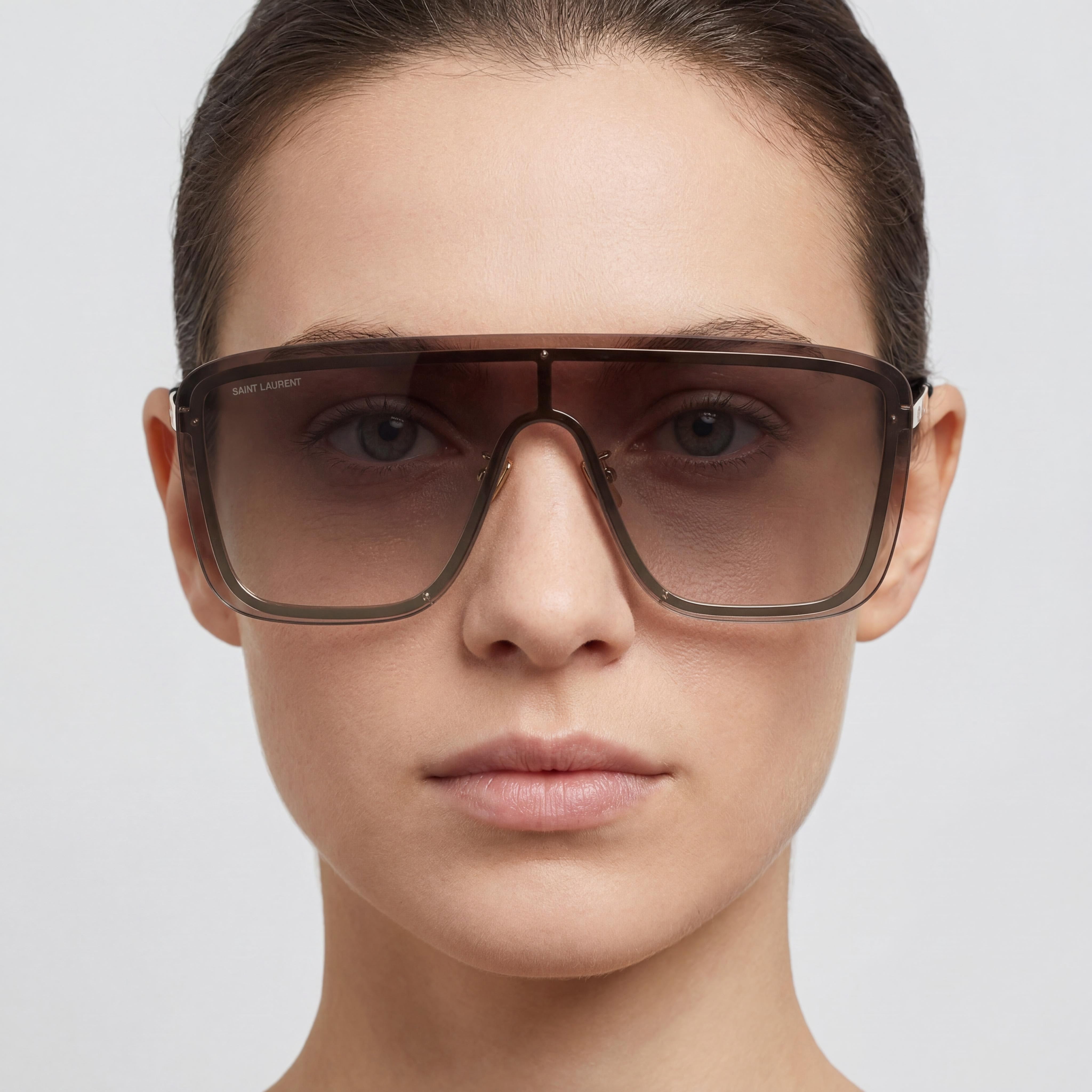 Gafas de sol Saint Laurent SL 364 Mask unisex de acetato dorado, montura marrón habana, lentes marrones doradas y protección UV, 99-01-140, Photo 4