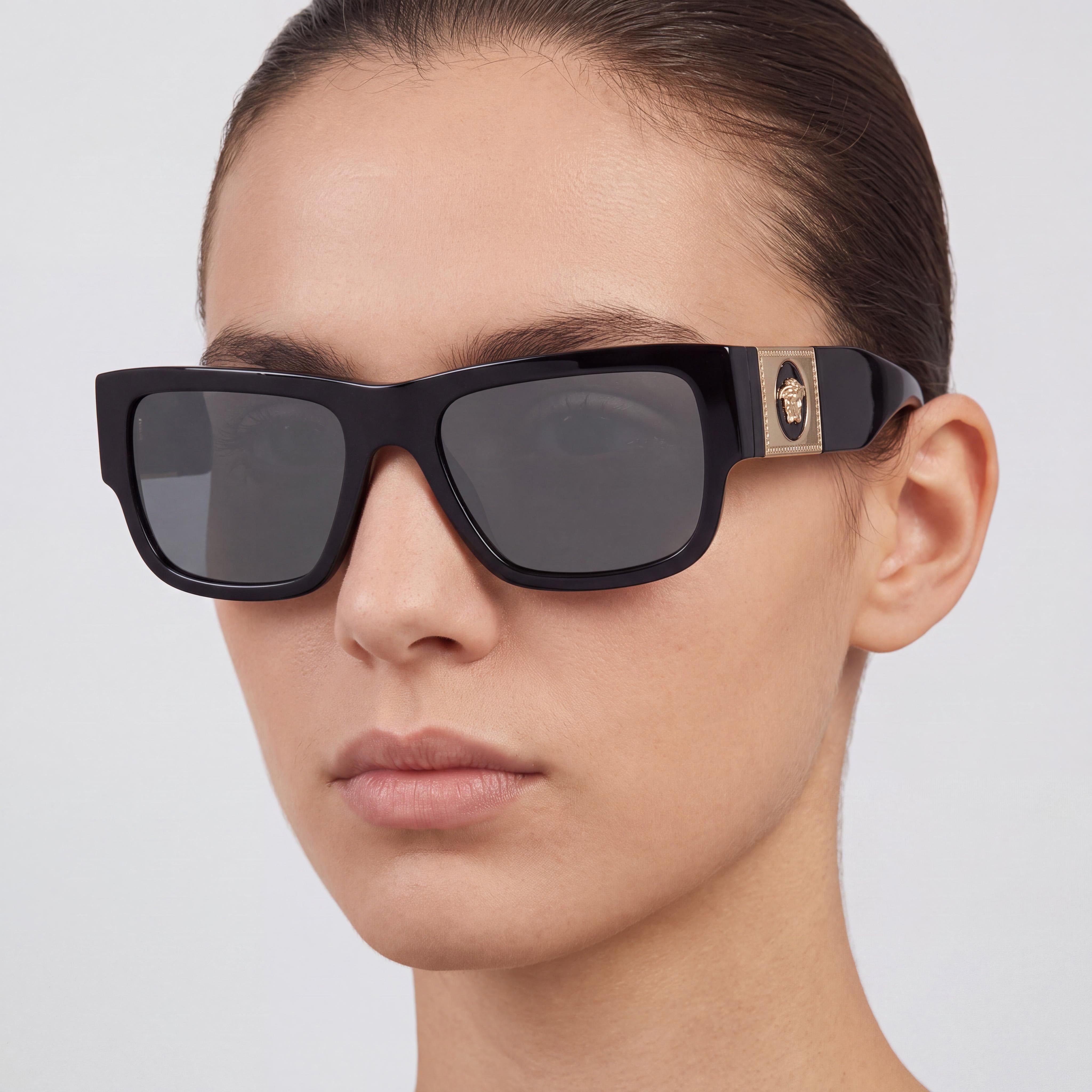 Versace VE4406 Unisex Sunglasses | Black Dark Grey Plastic Frame | Dark Grey Polycarbonate Lenses | UV Protection | 56mm, Photo 5