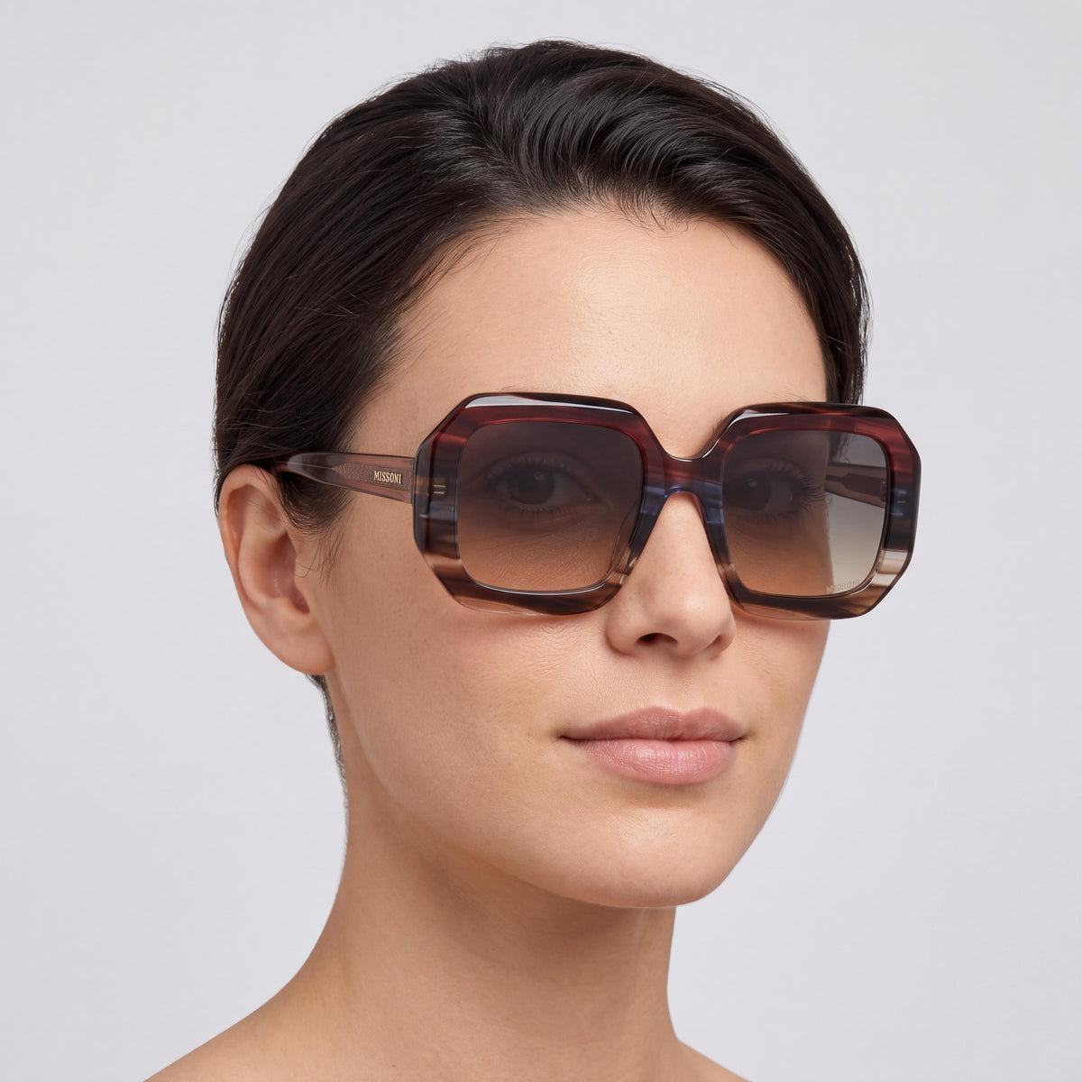 M Missoni 0113/s Women's Square Full Rim Acetate Brown Horn Red Gradient UV Protected Sunglasses 53mm, Photo 5