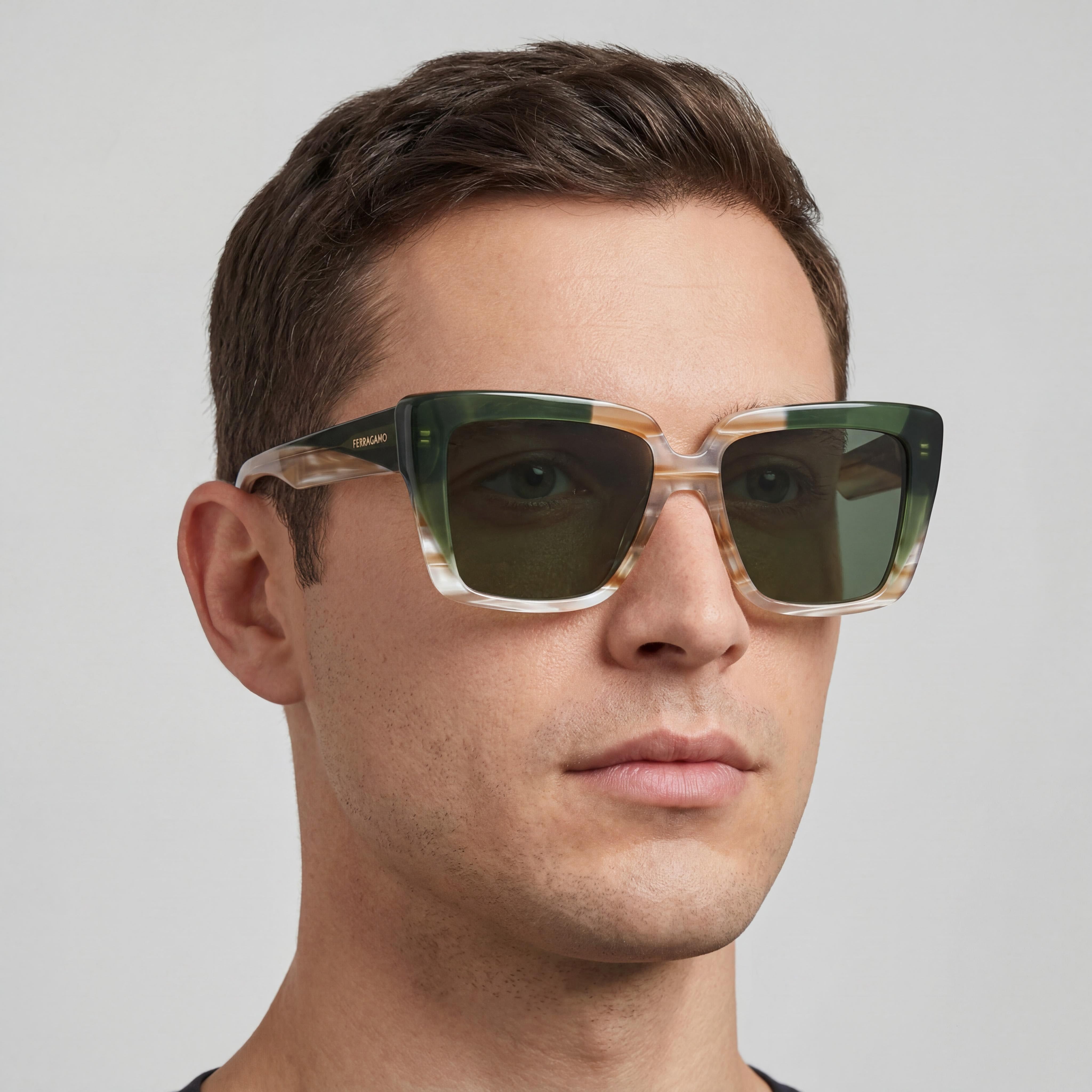 Salvatore Ferragamo Sf1060sn Men's Striped Honey/Khaki Plastic Frame UV Protection 55mm Eyewear, Photo 5