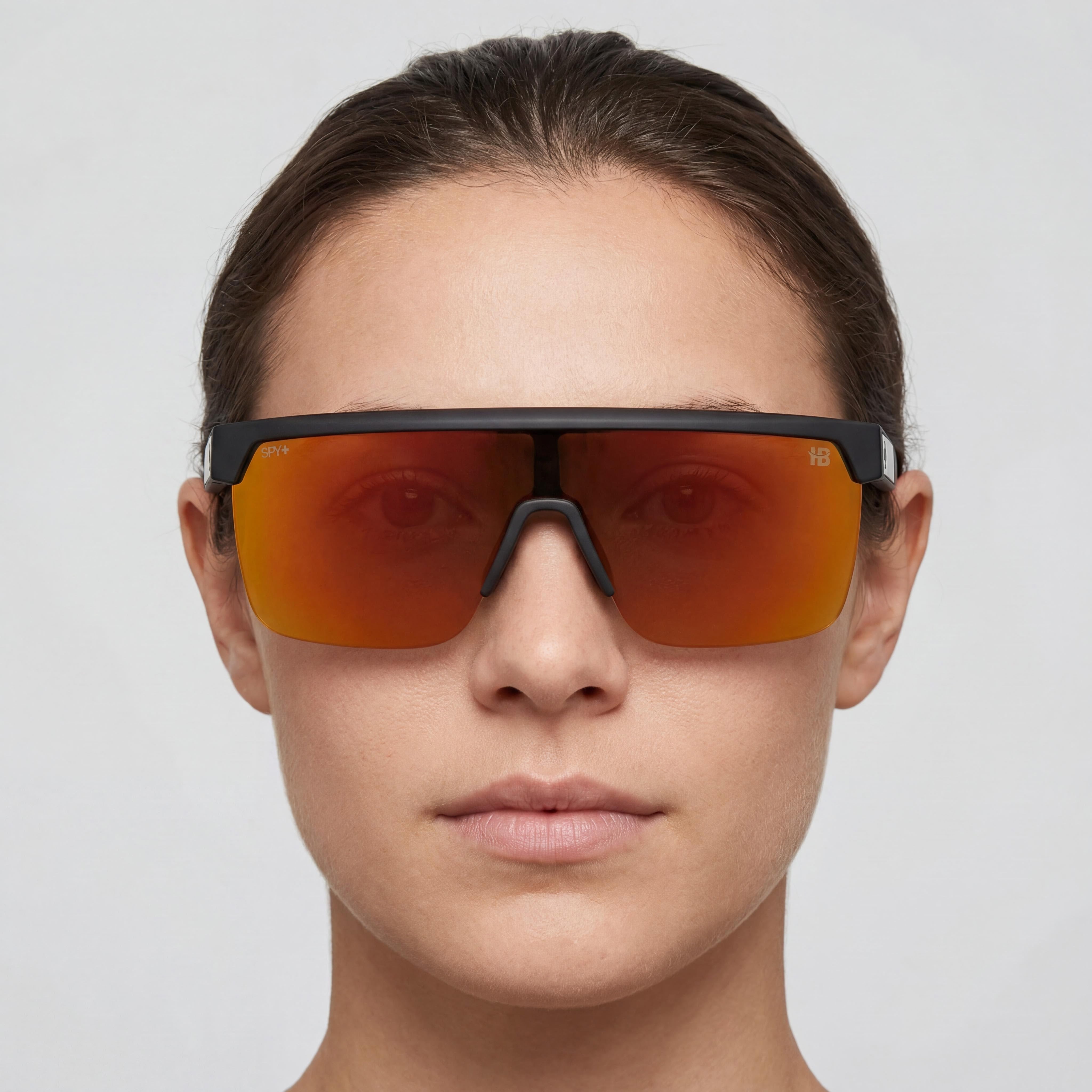 Gafas de sol Spy Flynn 5050 unisex con montura de plástico negro mate, lentes polarizadas con espejo naranja Happy Boost con protección UV, Photo 4