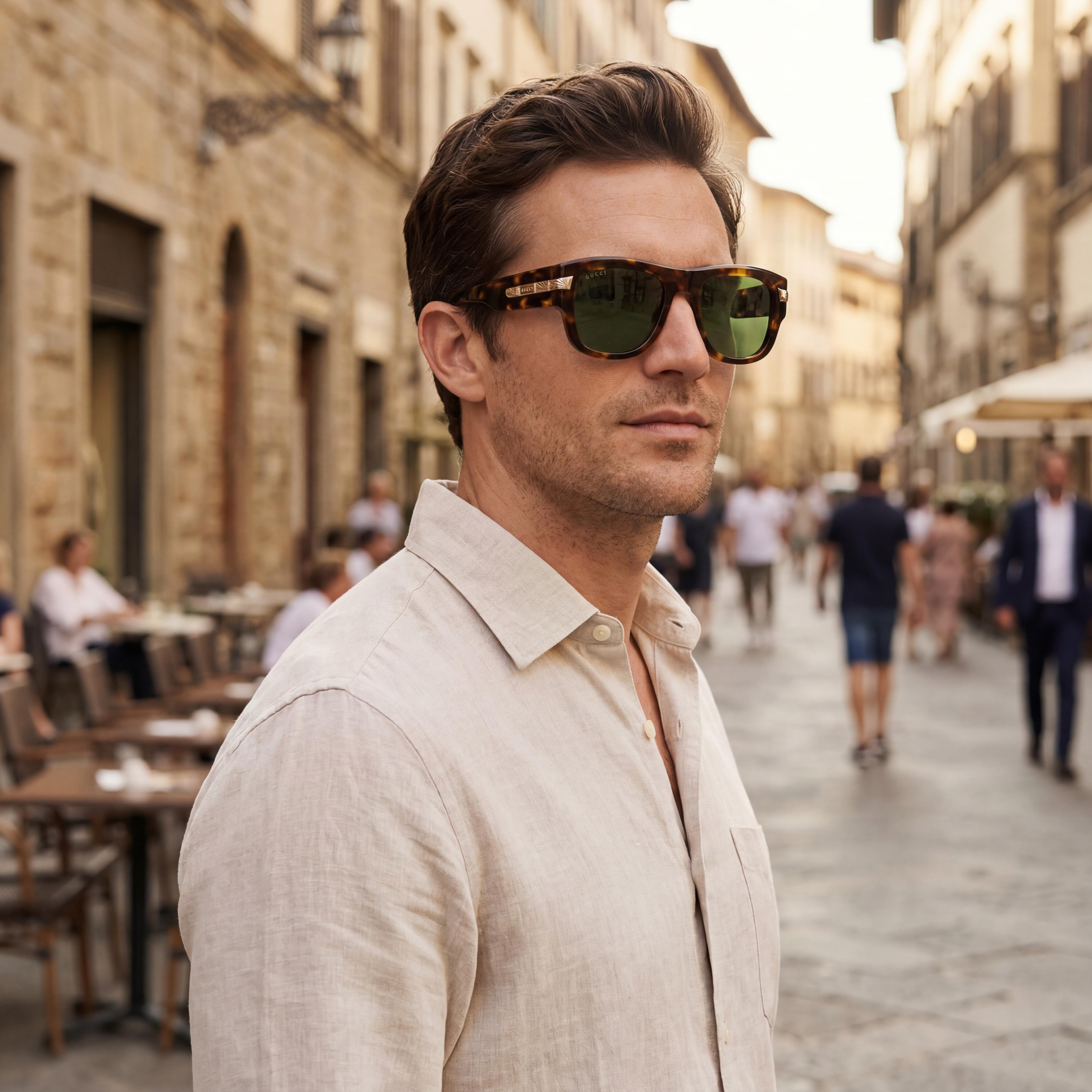 Gucci Model Casual Men's Sunglasses with Acetate Havana Frame and VERDE Lenses, 54mm Lens Width, Photo 6