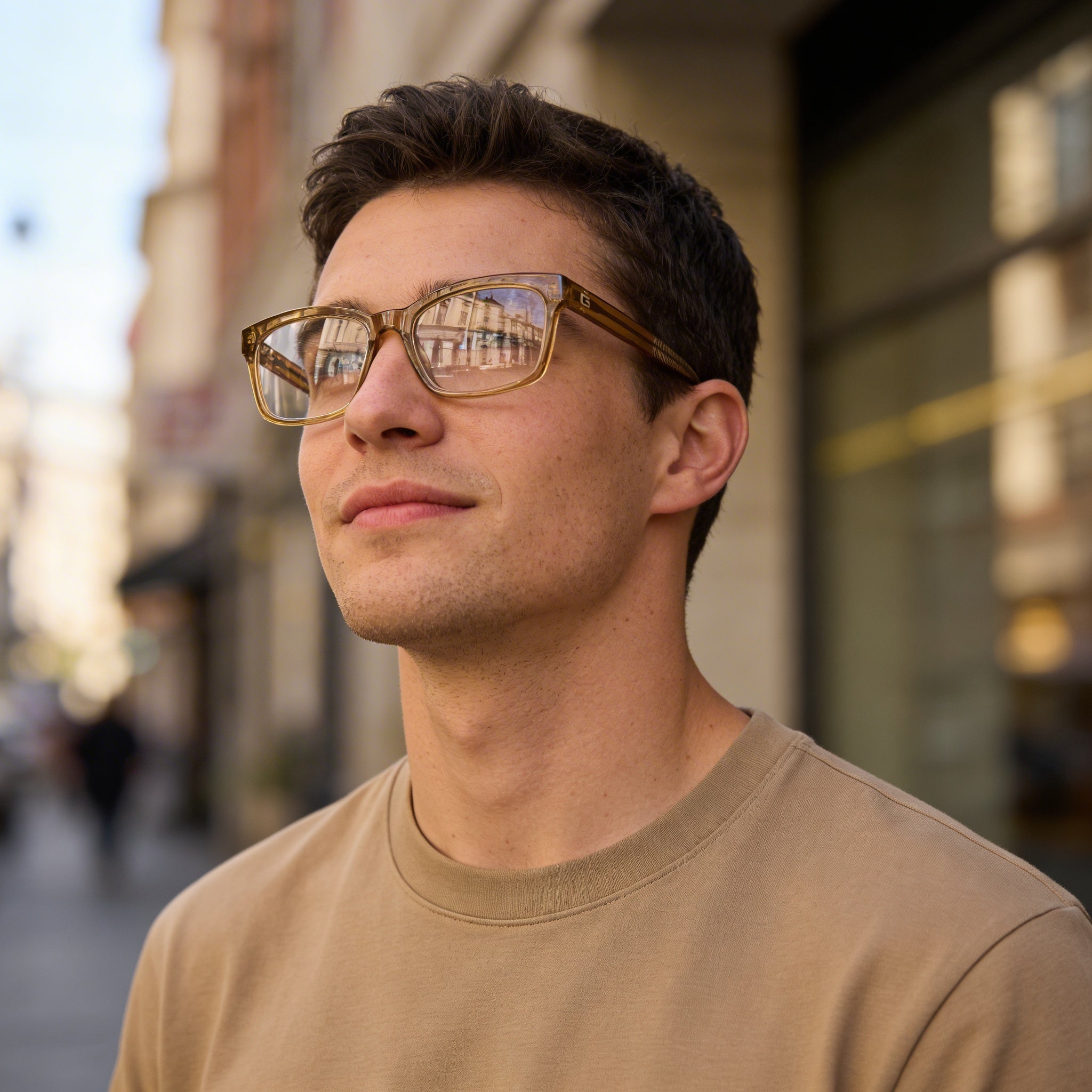 Gafas GUESS Gu50252 para hombre con montura de plástico amarillo oscuro brillante y lentes transparentes, 55 mm, Photo 5