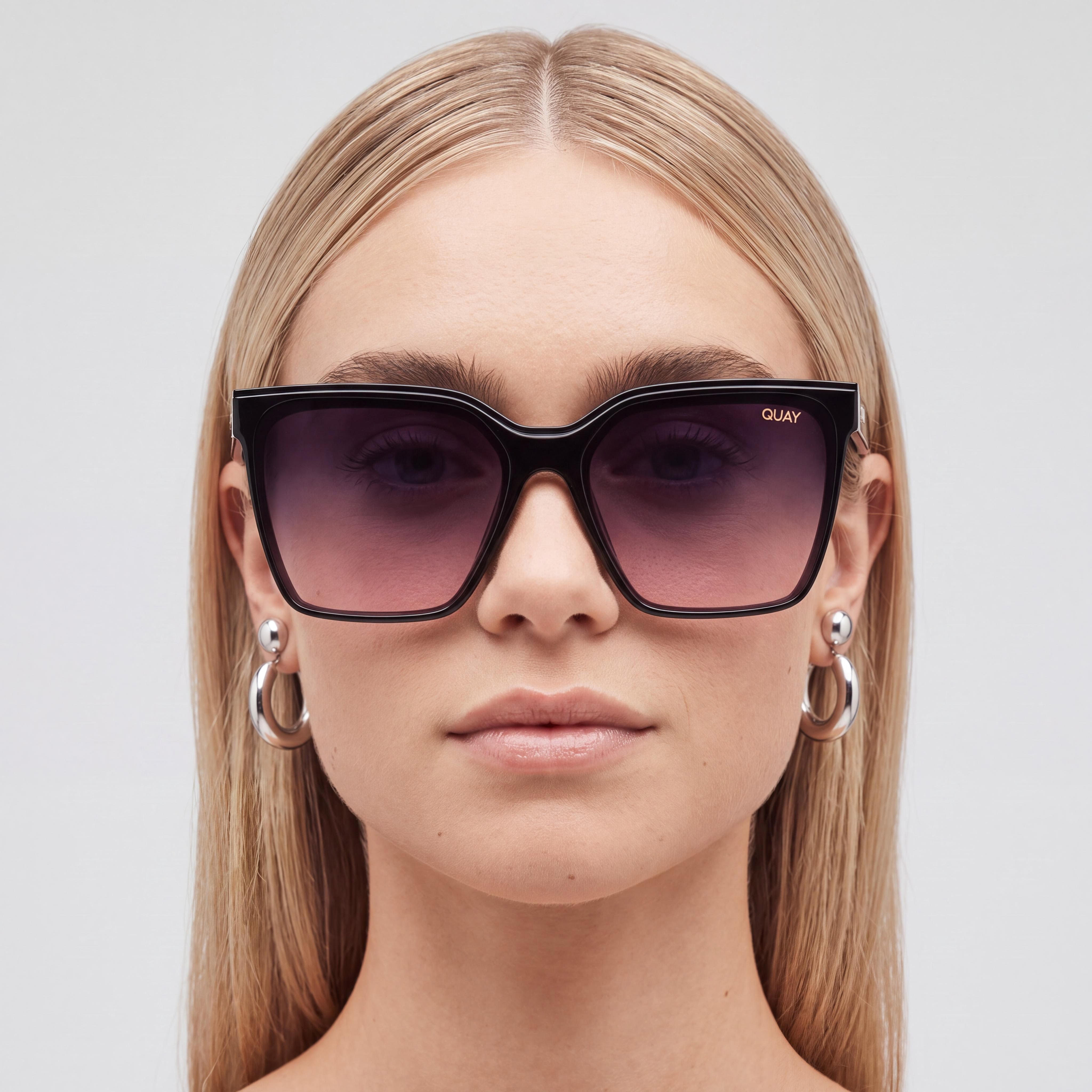 QUAY AUSTRALIA Square Women's Black Pink Plastic Frame UV Protection Sunglasses 60mm, Photo 4